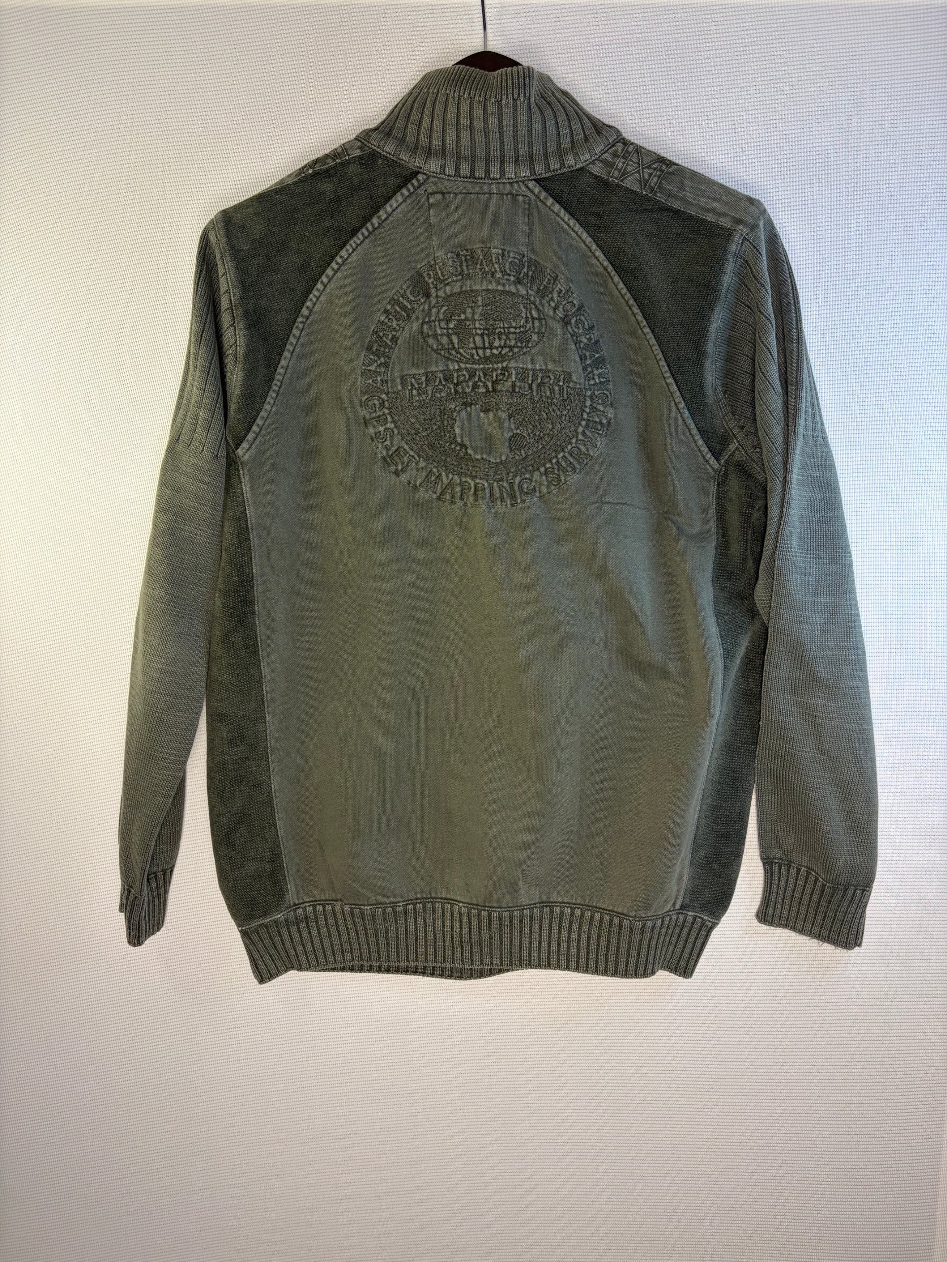 Napapijri Quarter Zip Khaki Heavy Knit Mens Size L Antarctic Logo Vintage Rugby image 9