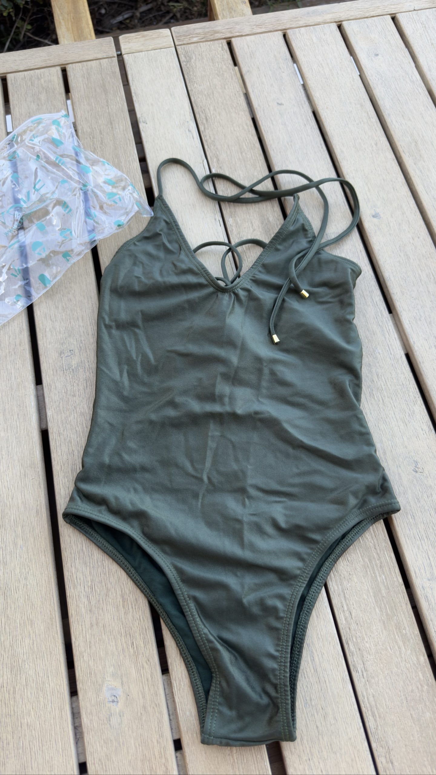 Walmart Women's Green One-Piece Swimsuit Medium Lace-Up Back