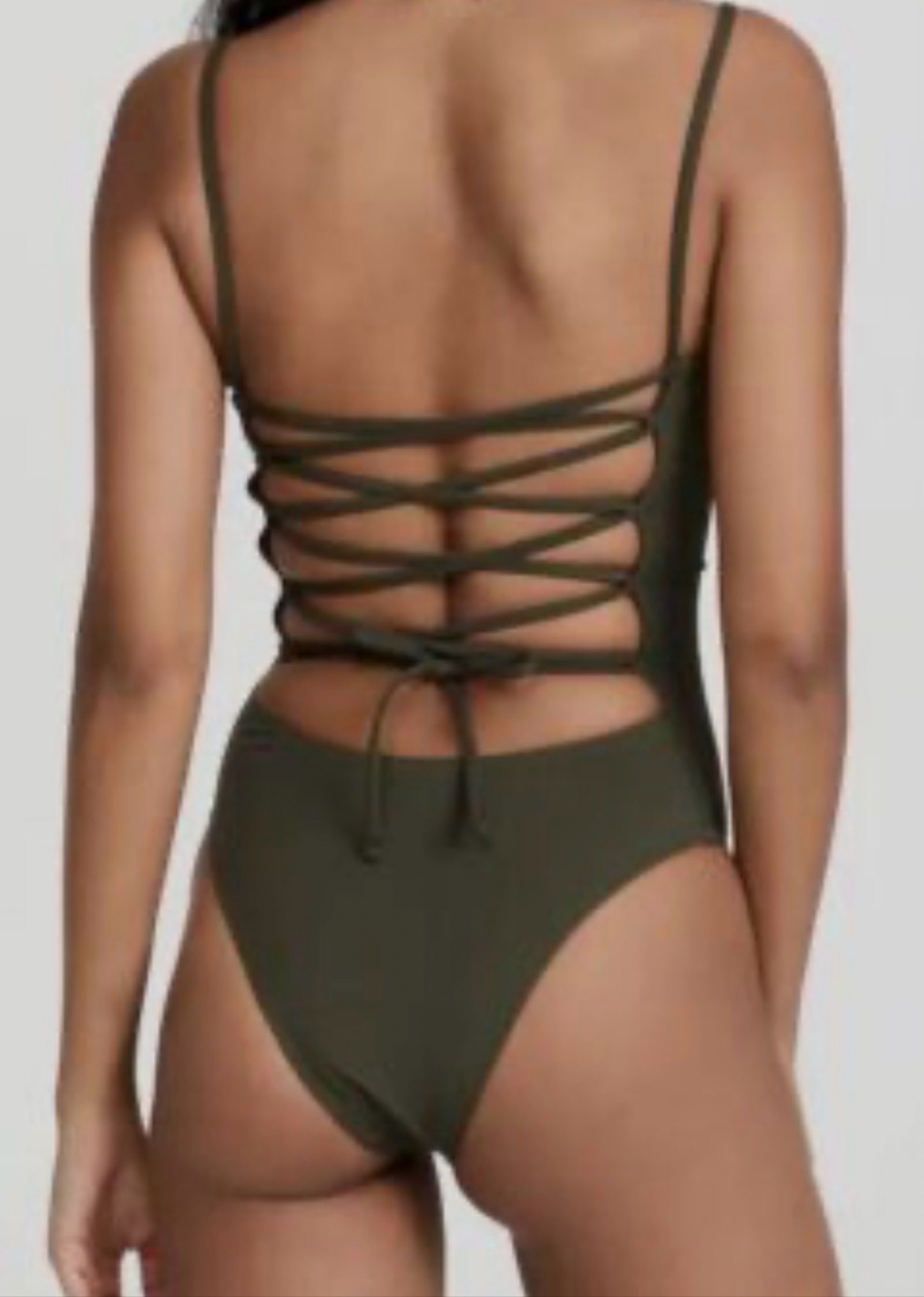 Walmart Women's Green One-Piece Swimsuit Medium Lace-Up Back image 3