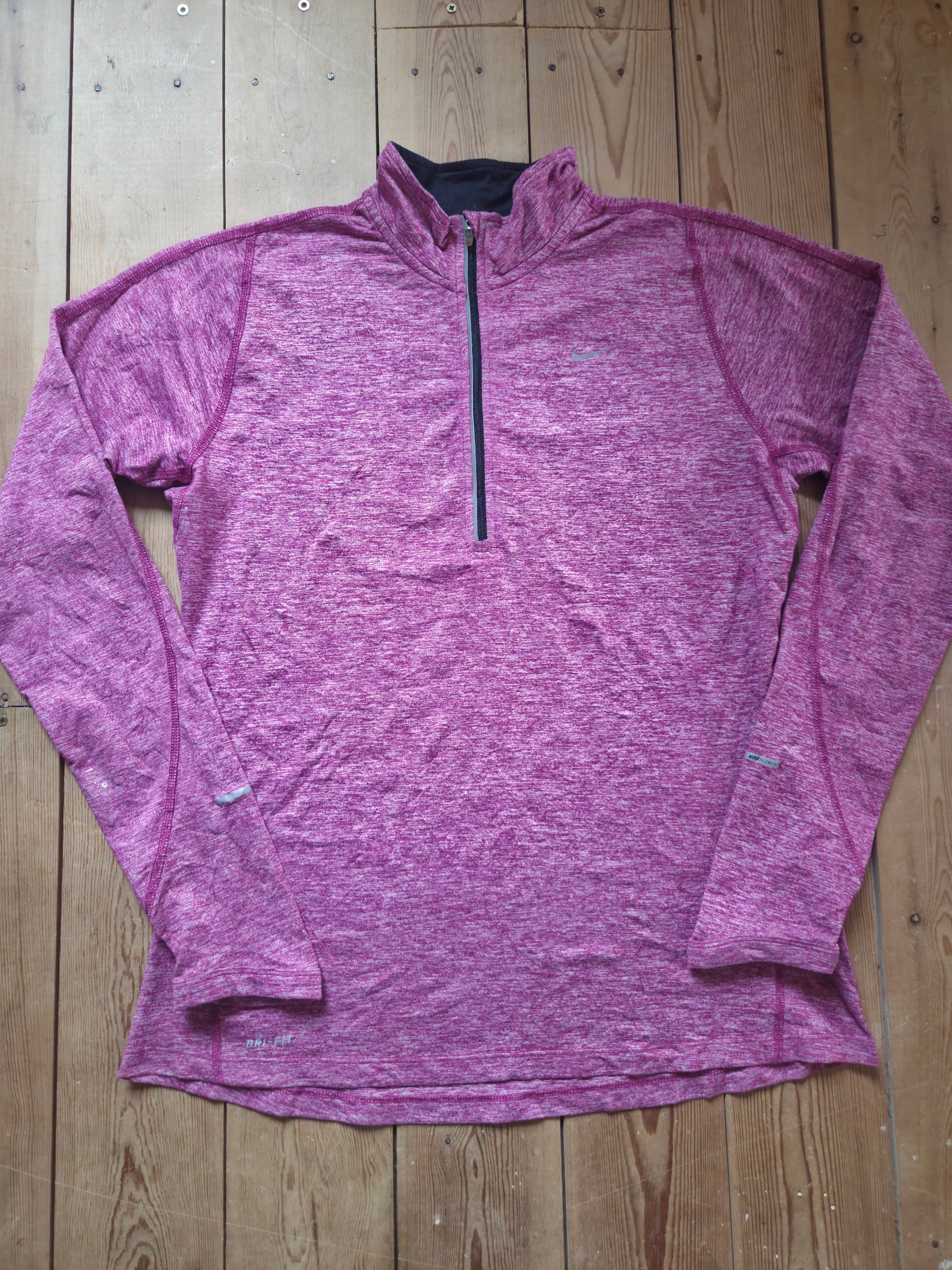 Nike Dri-FIT Pink Heather 1/4 Zip Running Training Top Women’s Size M Thumbholes