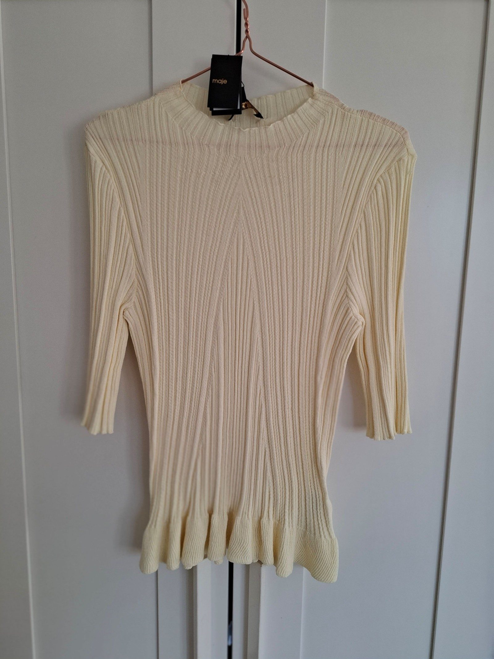 New Maje Cream Ivory Ribbed Knit Top Blouse Size M image 6