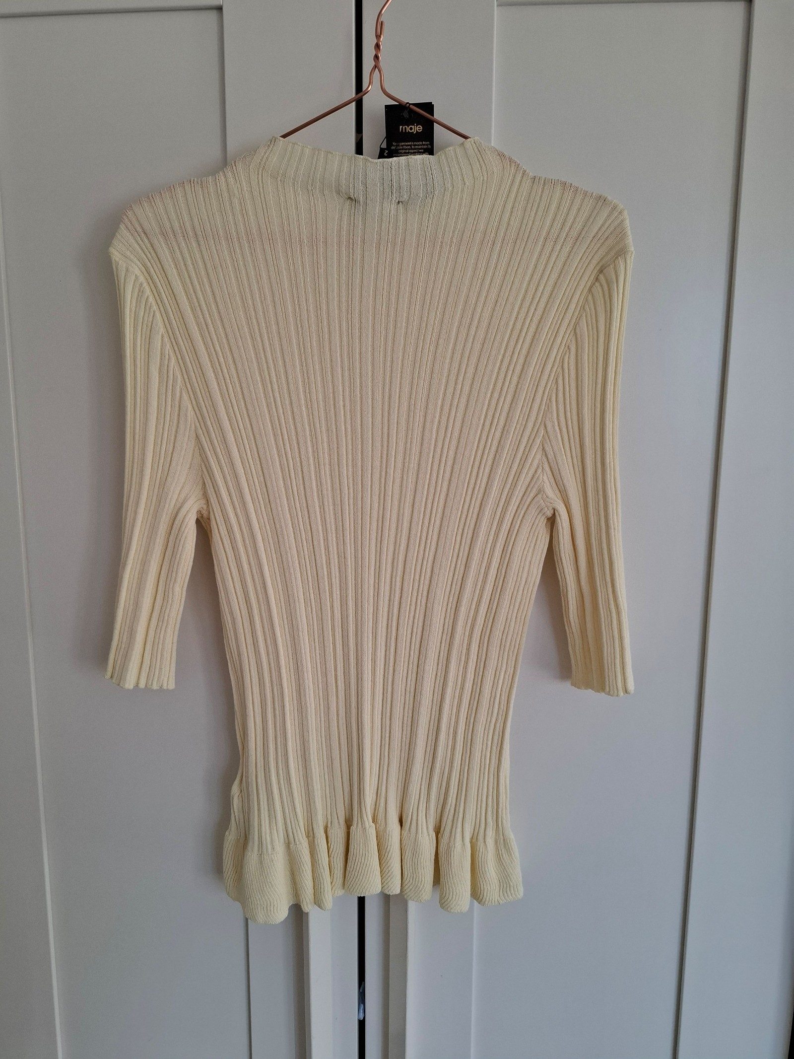 New Maje Cream Ivory Ribbed Knit Top Blouse Size M image 7