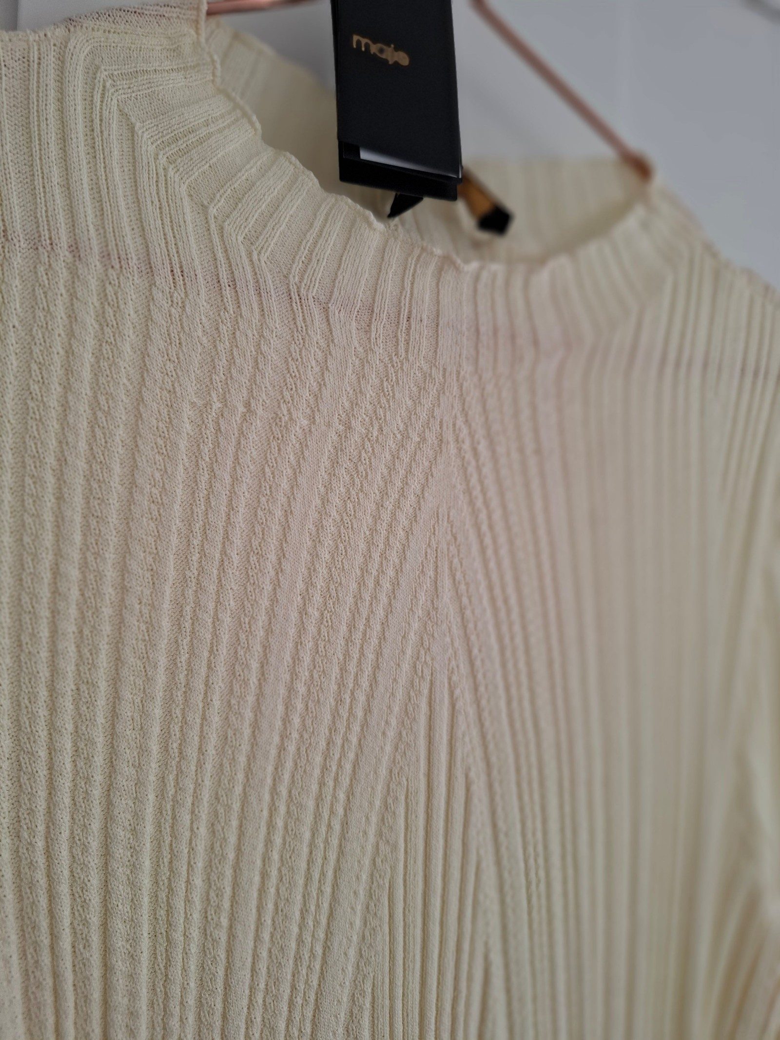 New Maje Cream Ivory Ribbed Knit Top Blouse Size M image 8