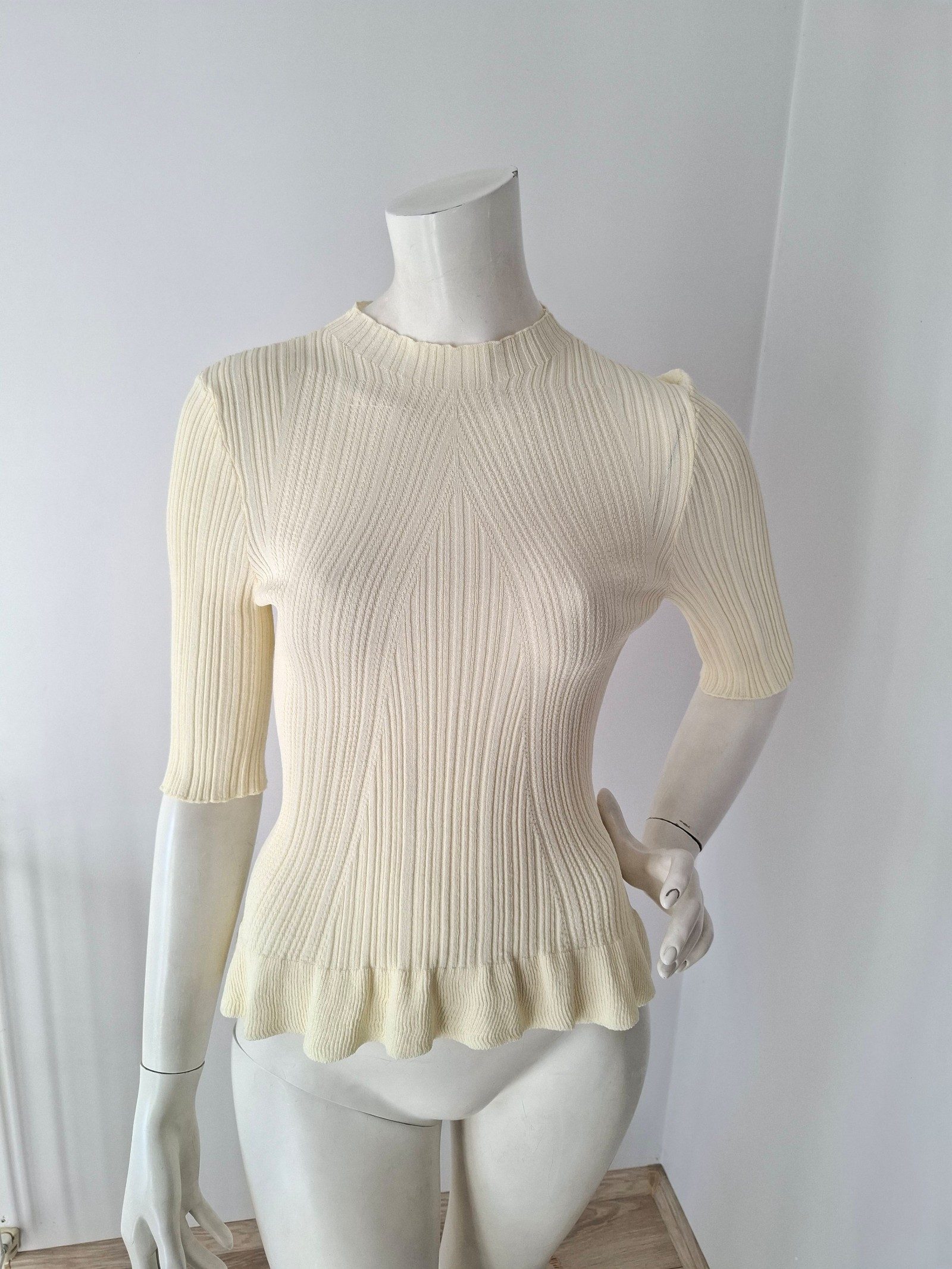 New Maje Cream Ivory Ribbed Knit Top Blouse Size M image 5