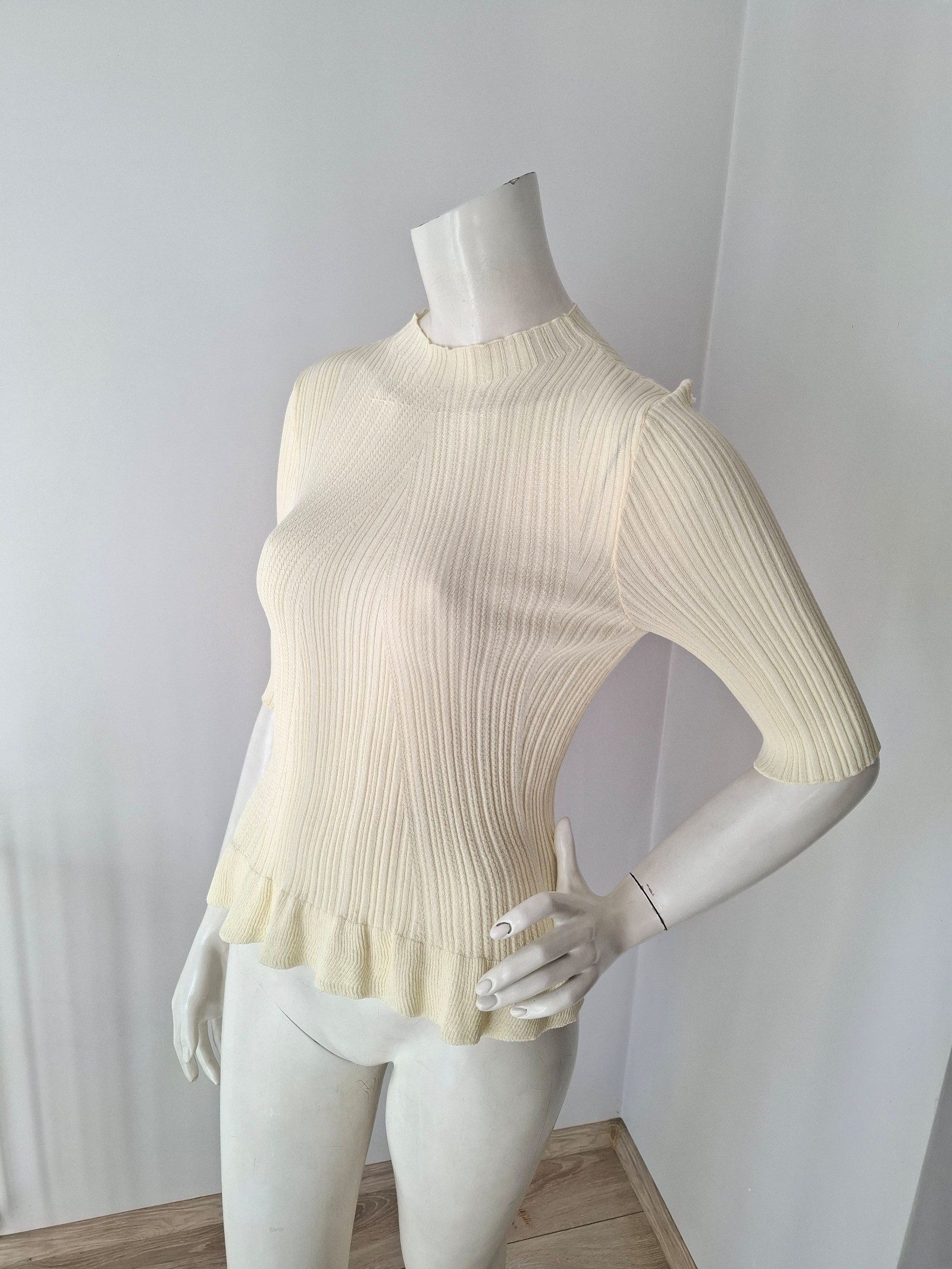 New Maje Cream Ivory Ribbed Knit Top Blouse Size M image 4