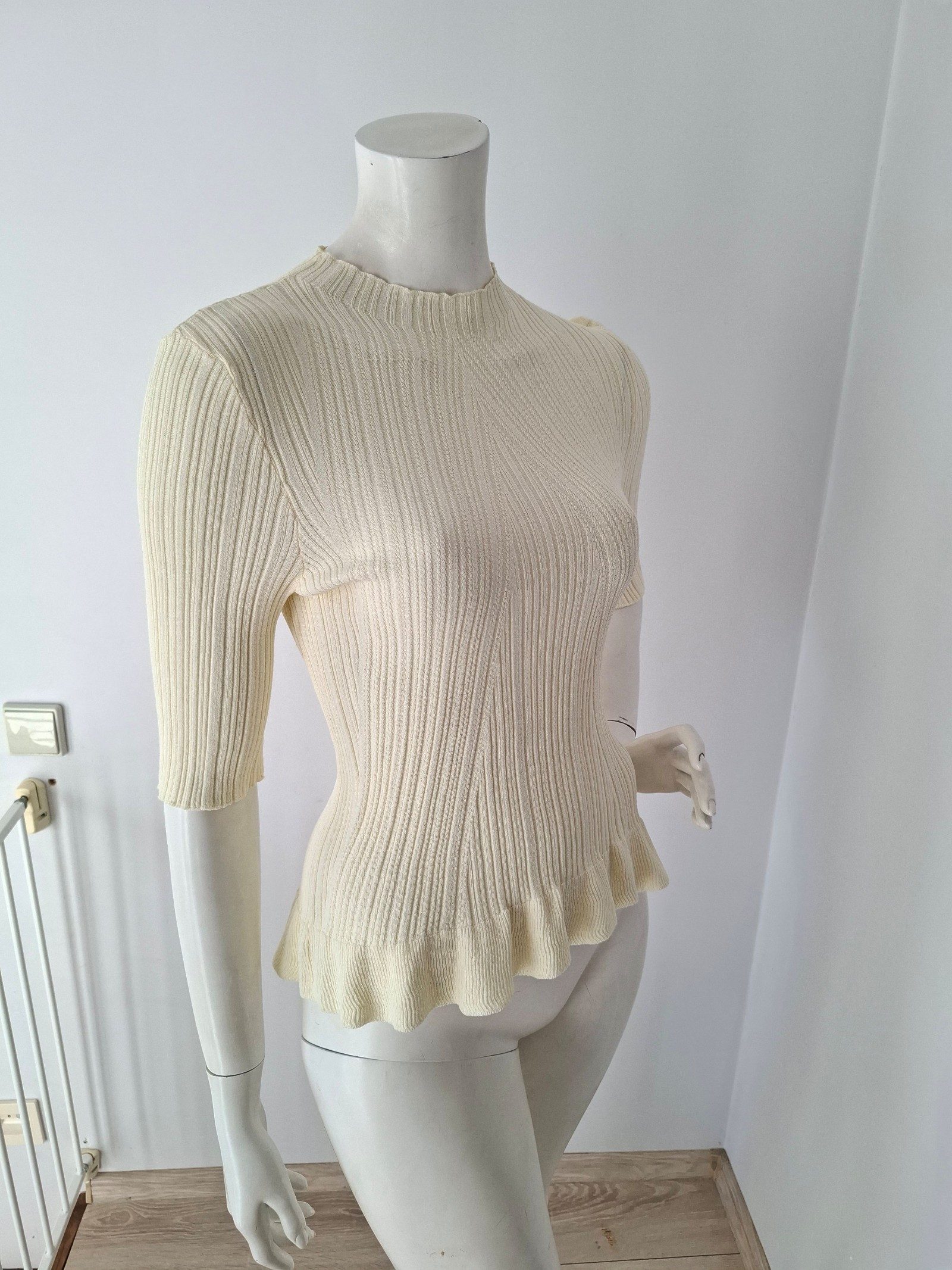 New Maje Cream Ivory Ribbed Knit Top Blouse Size M image 2