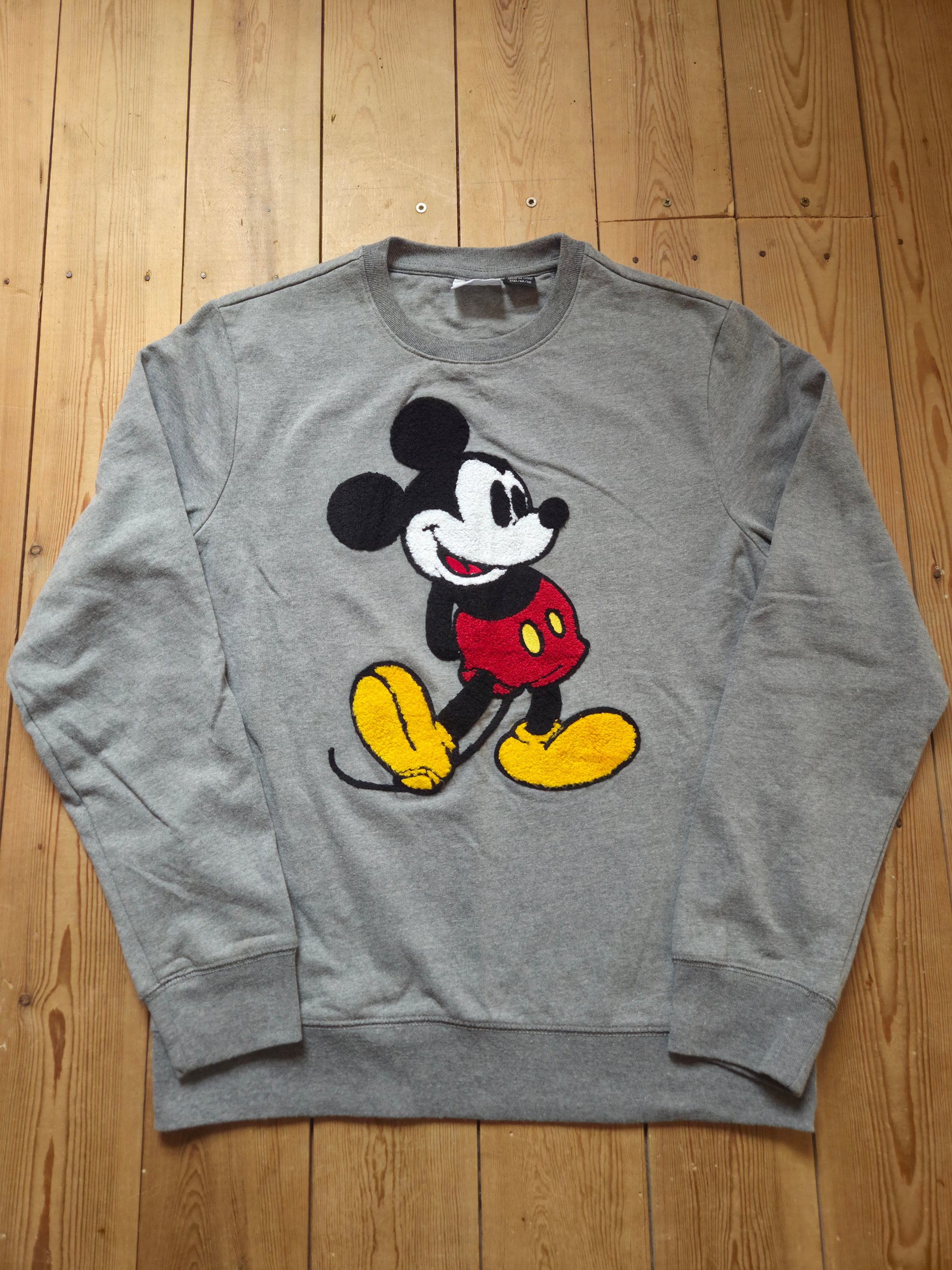 Disney Mickey Mouse Grey Chenille Patch Crewneck Sweatshirt Size M