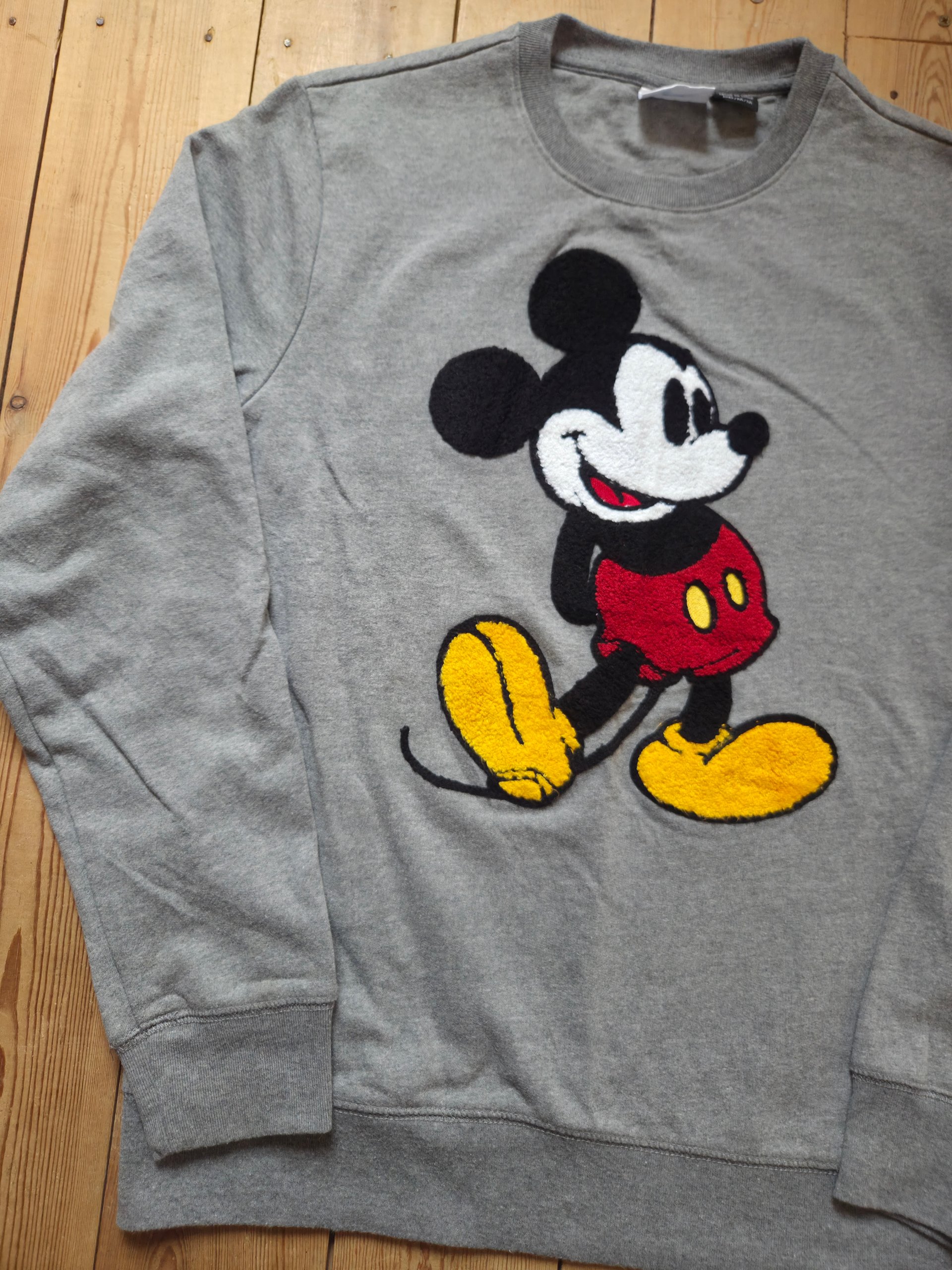 Disney Mickey Mouse Grey Chenille Patch Crewneck Sweatshirt Size M image 2