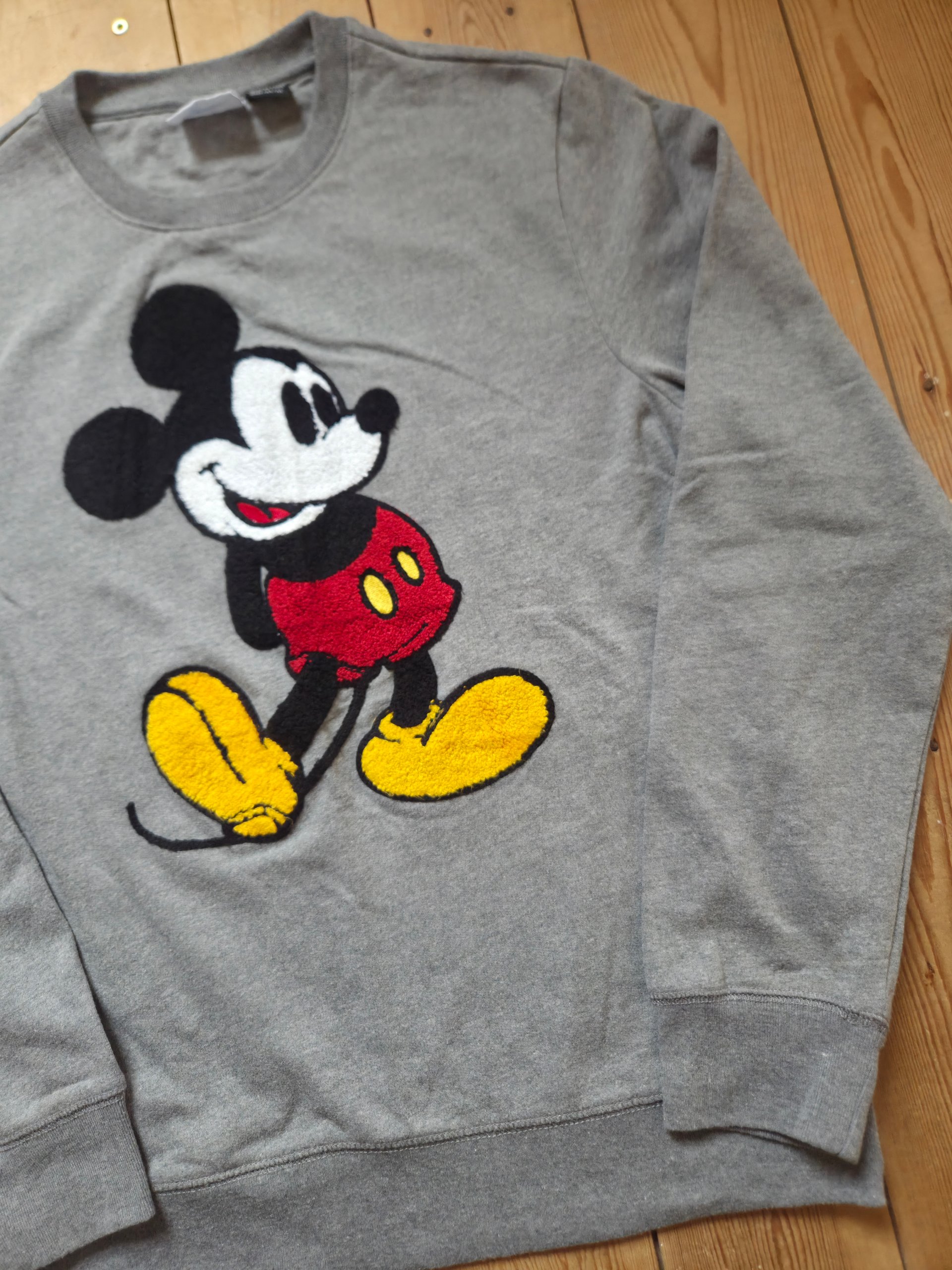 Disney Mickey Mouse Grey Chenille Patch Crewneck Sweatshirt Size M image 3