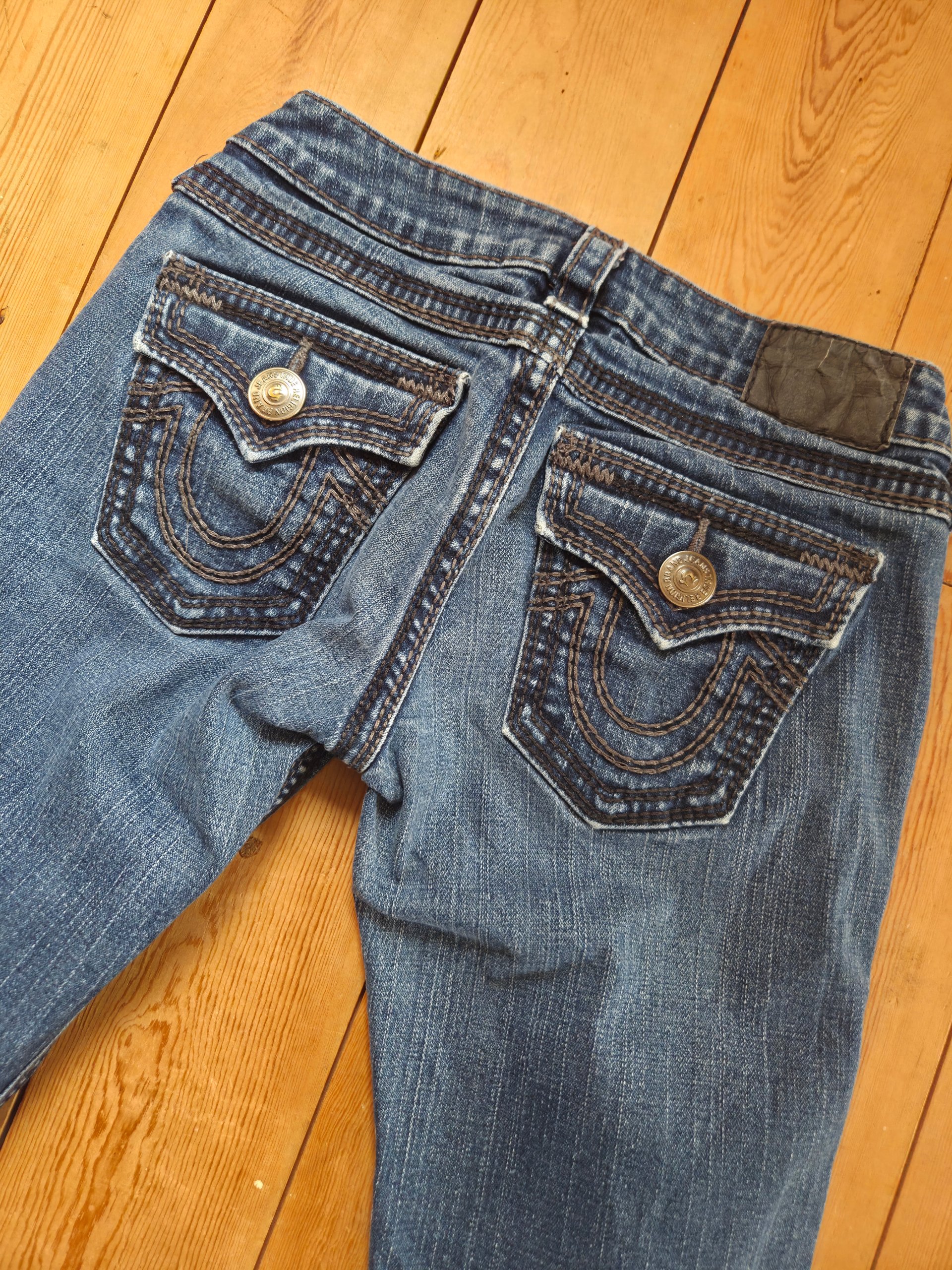 True Religion Ultra Low Rise Jeans Blue Y2K Horseshoe Flap Pockets W26 UK 6 image 2