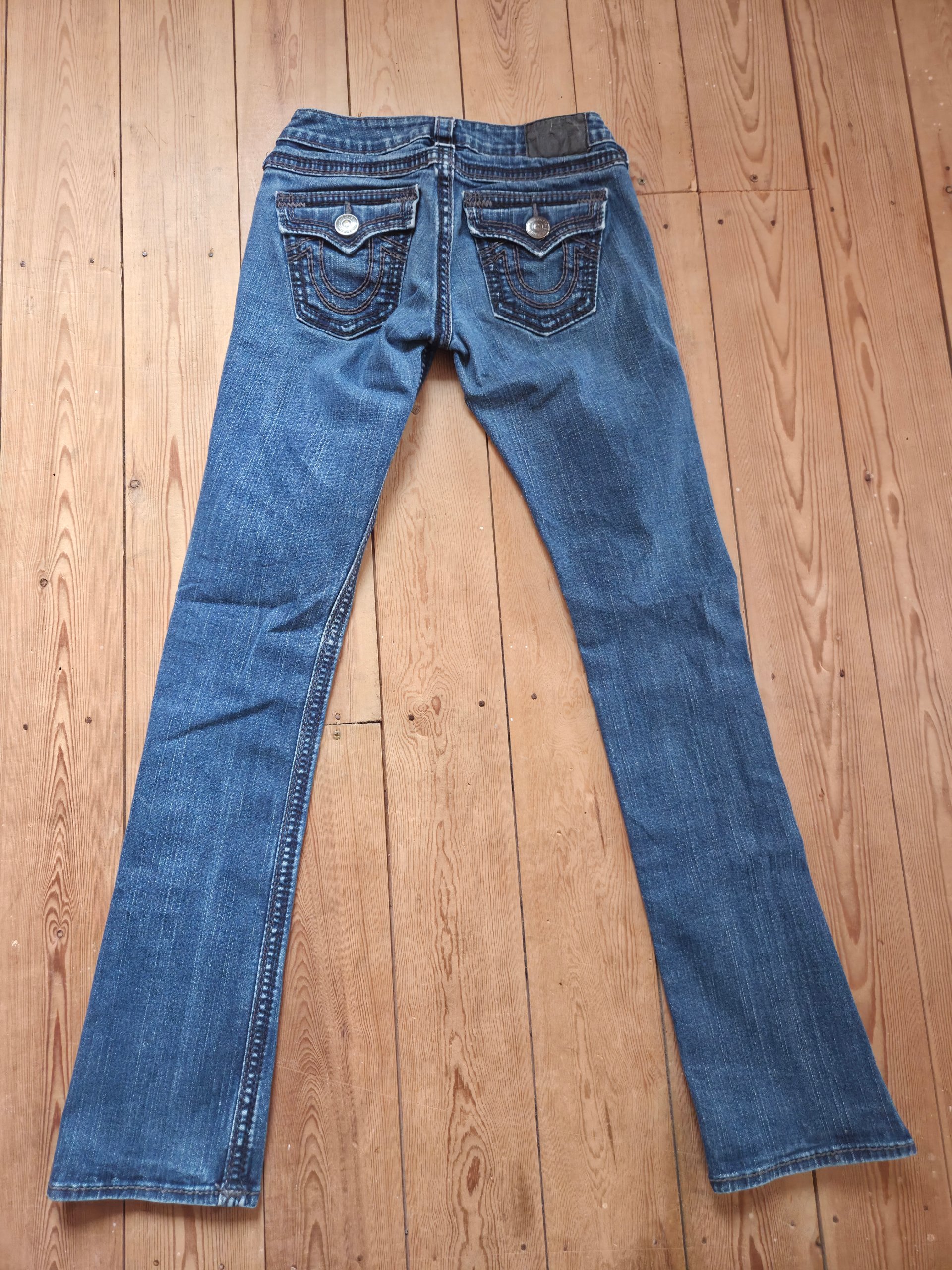 True Religion Ultra Low Rise Jeans Blue Y2K Horseshoe Flap Pockets W26 UK 6 image 4