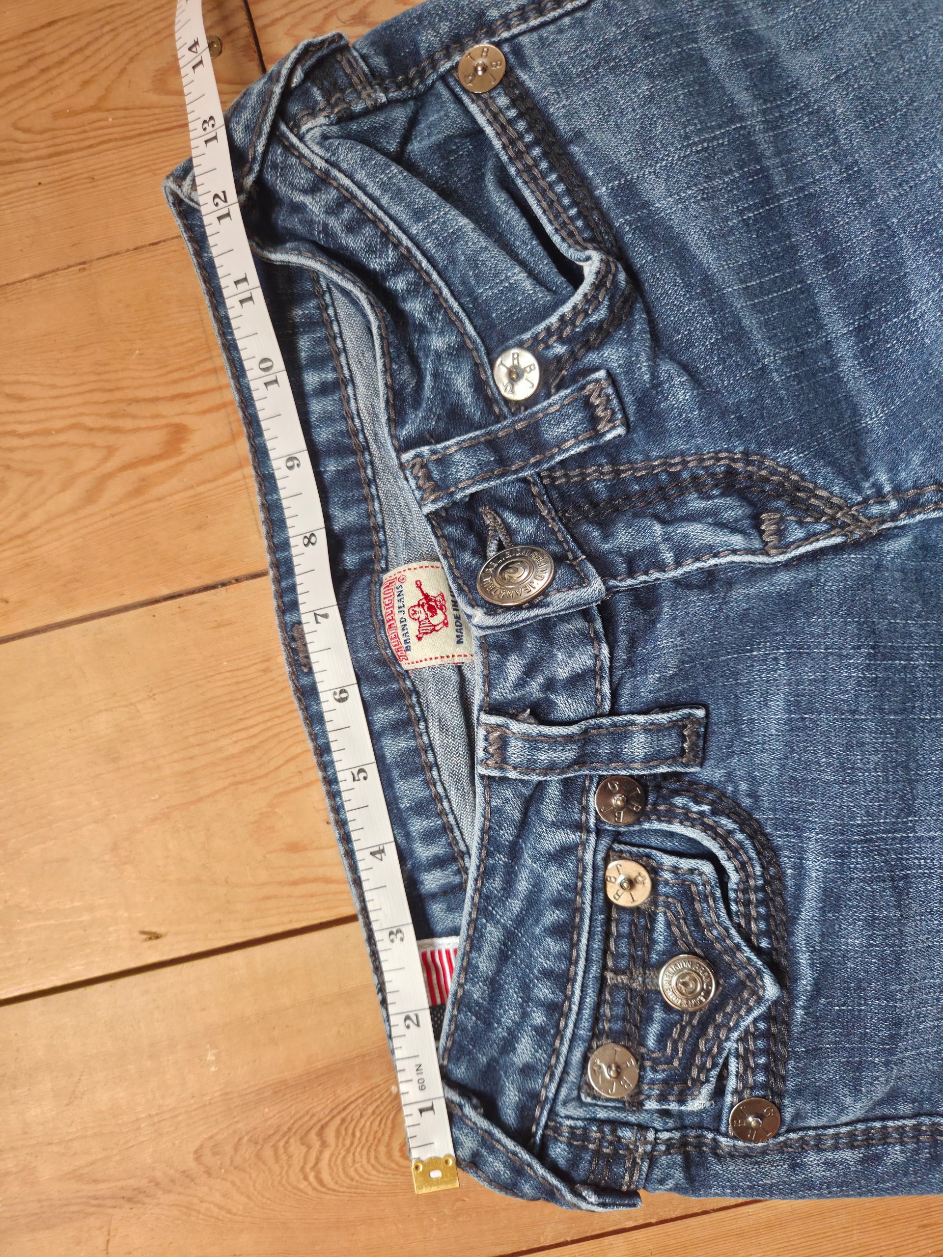 True Religion Ultra Low Rise Jeans Blue Y2K Horseshoe Flap Pockets W26 UK 6 image 5