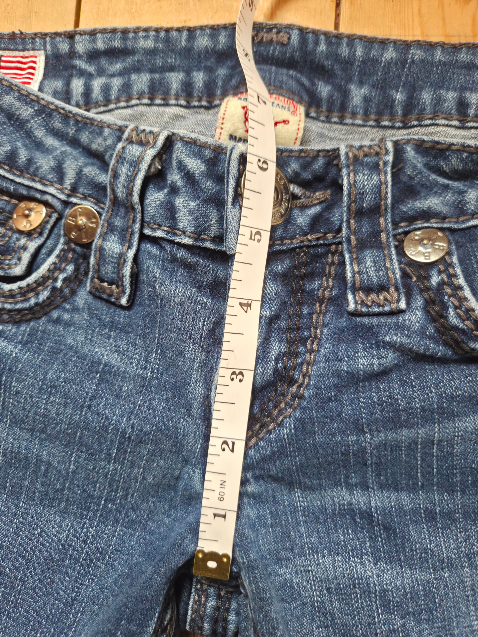 True Religion Ultra Low Rise Jeans Blue Y2K Horseshoe Flap Pockets W26 UK 6 image 7