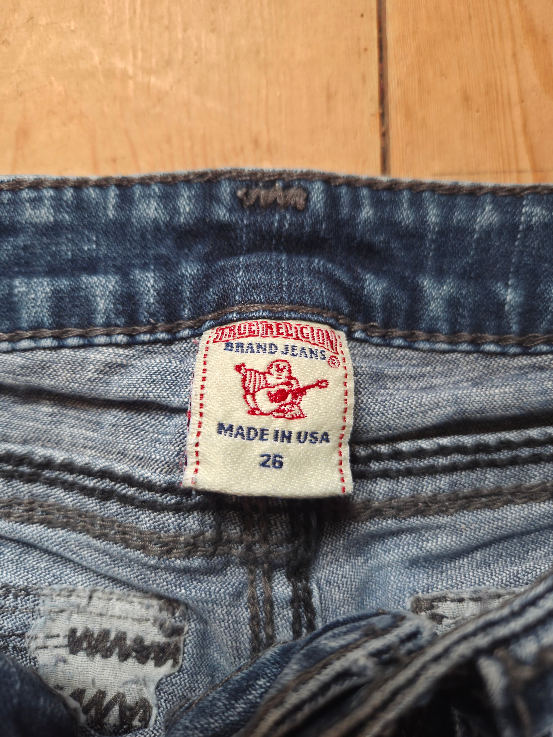 True Religion Ultra Low Rise Jeans Blue Y2K Horseshoe Flap Pockets W26 UK 6 image 8