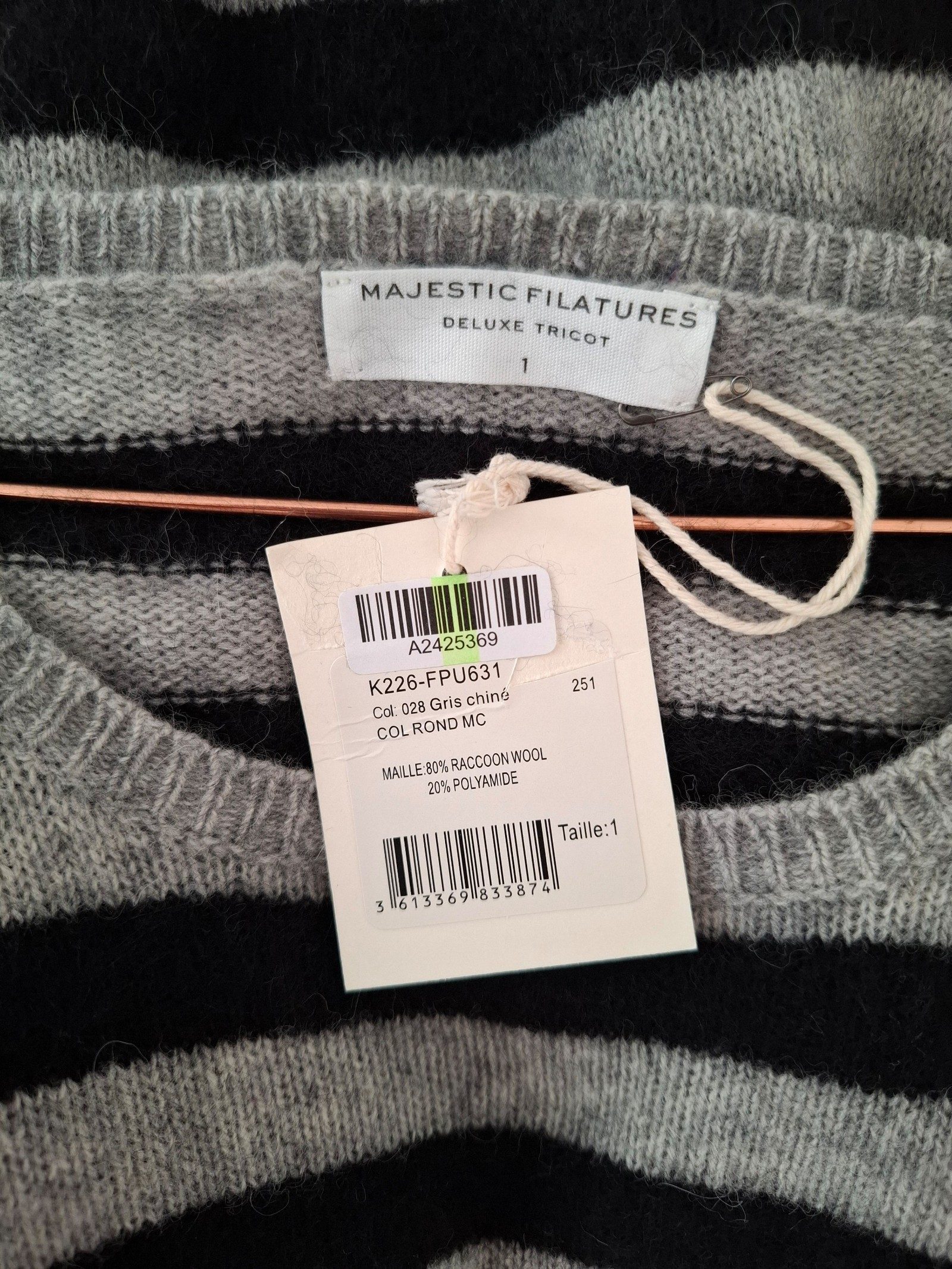 Majestic Filatures Striped Womens racoon wool short sleeve Sweater top extra soft Size S /M New with tags image 7