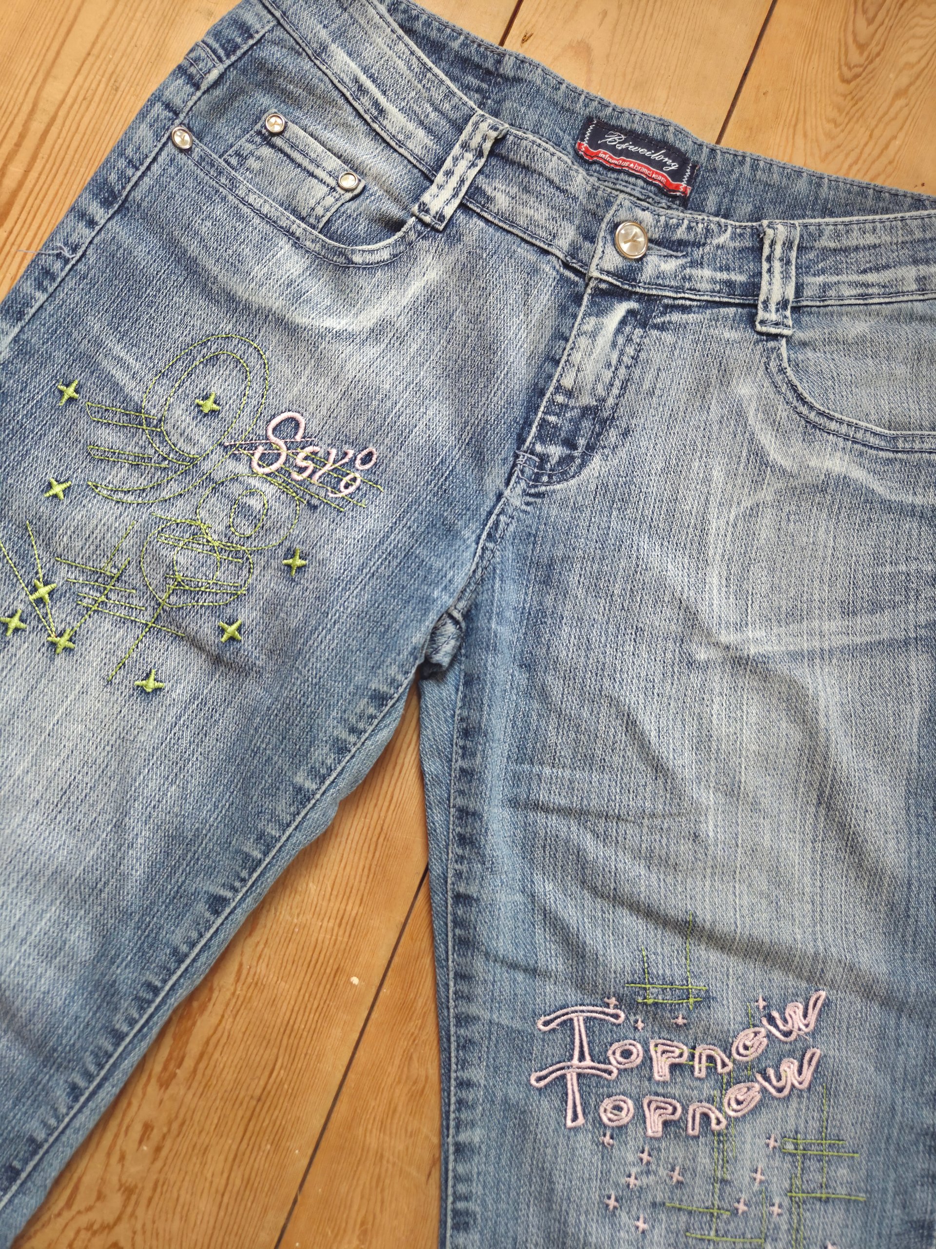 Baiweilong Y2K Light Wash Embroidered Bootcut Jeans UK 8 W29 L32