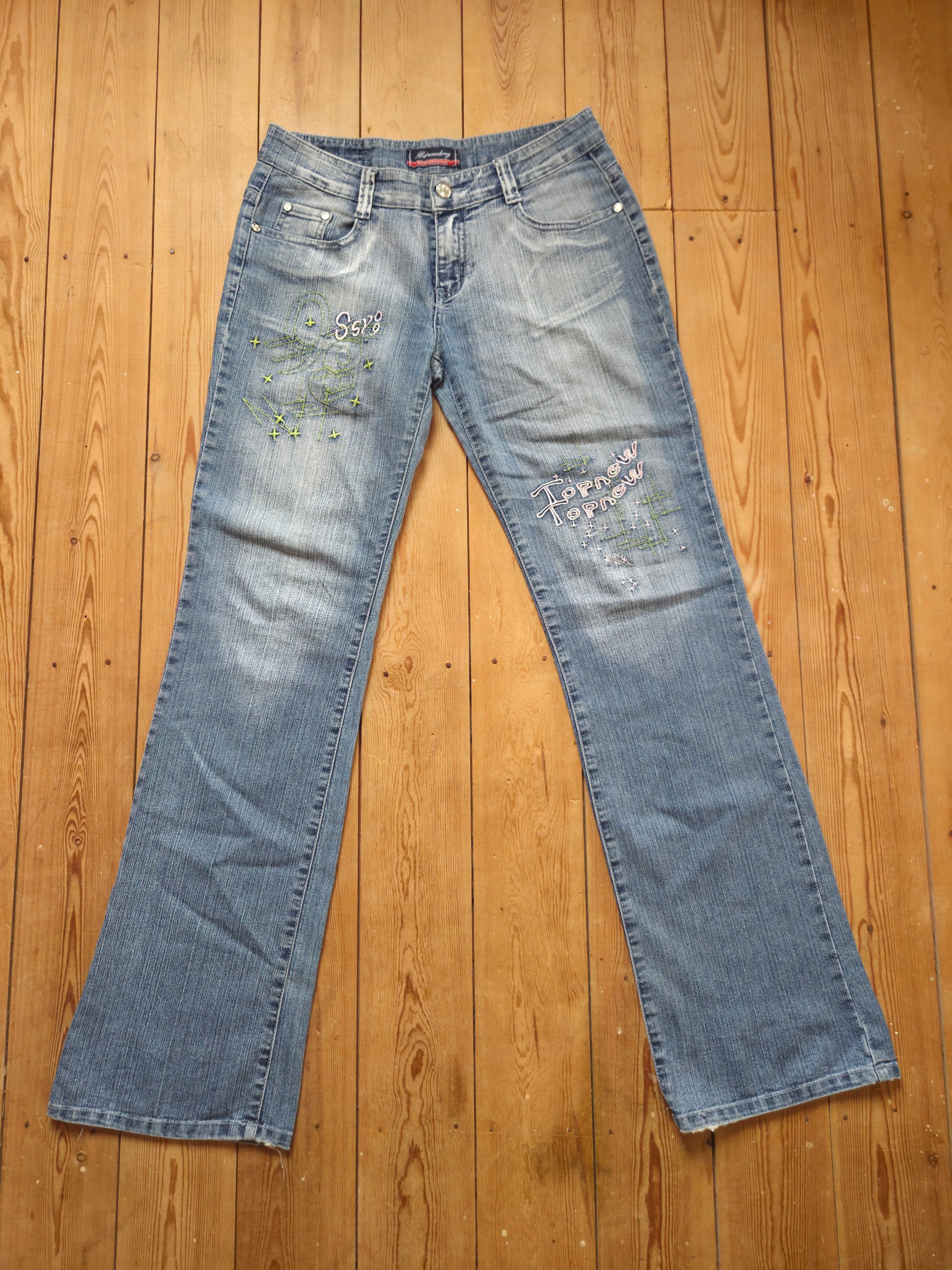 Baiweilong Y2K Light Wash Embroidered Bootcut Jeans UK 8 W29 L32 image 3