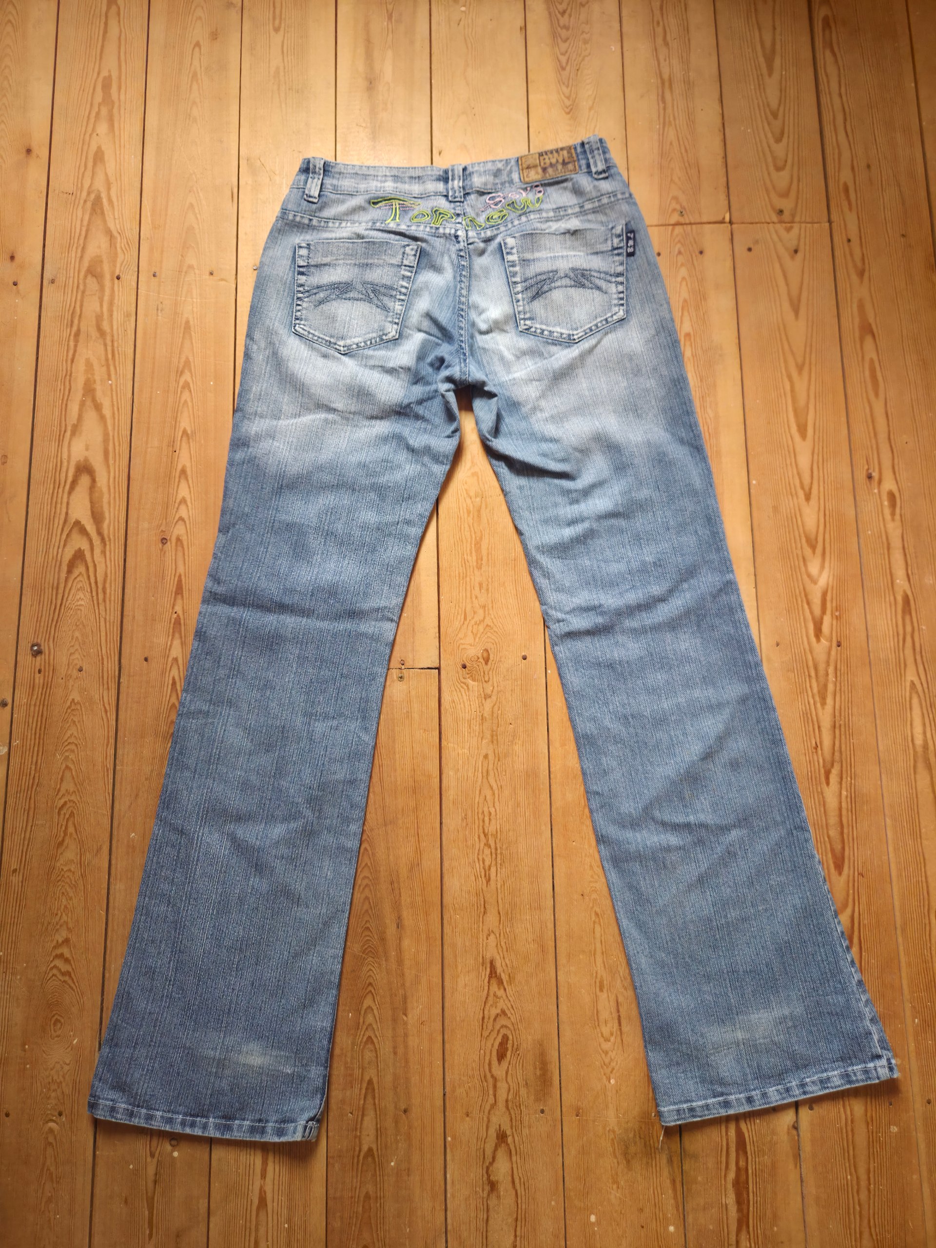 Baiweilong Y2K Light Wash Embroidered Bootcut Jeans UK 8 W29 L32 image 4