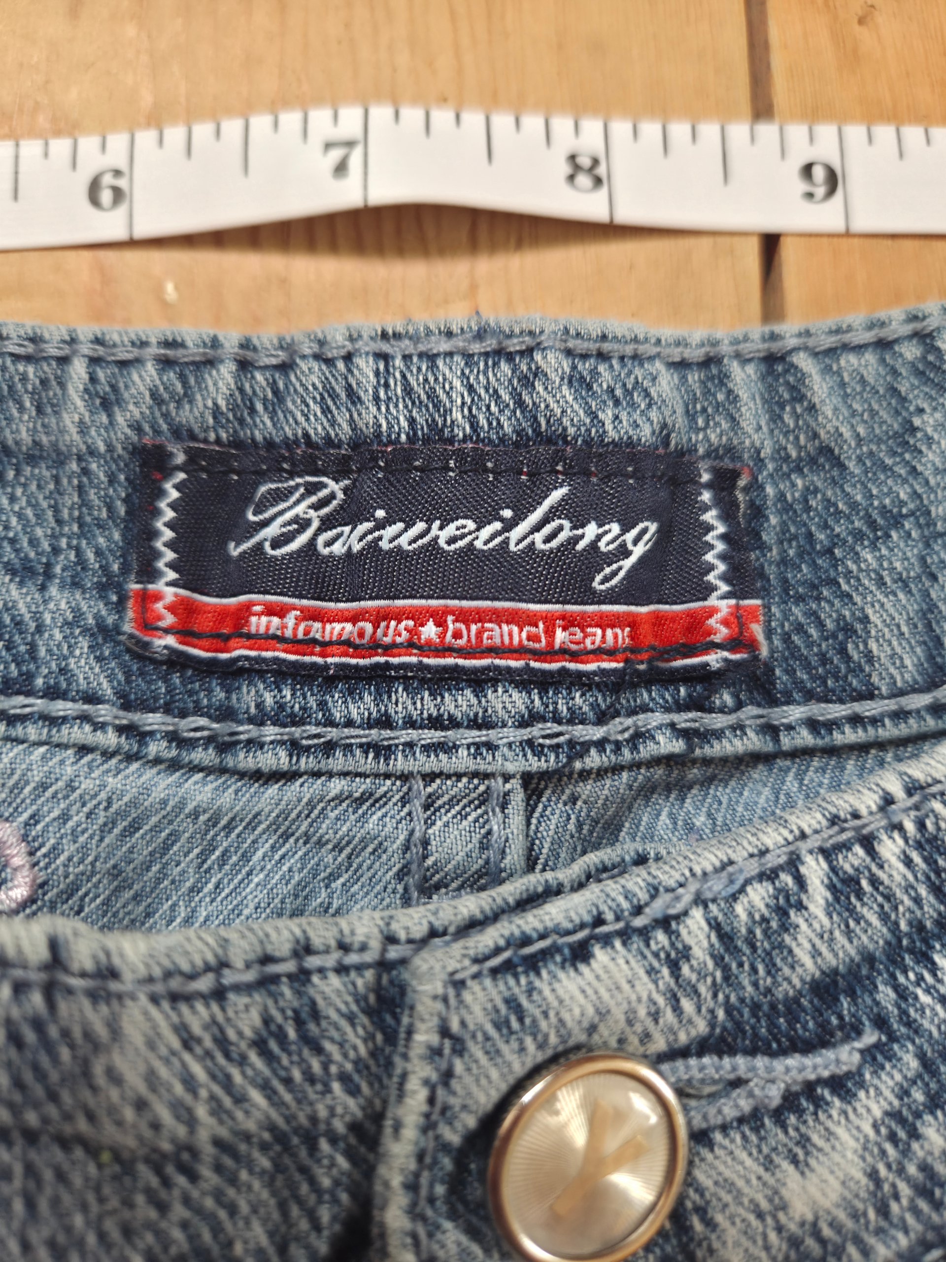 Baiweilong Y2K Light Wash Embroidered Bootcut Jeans UK 8 W29 L32 image 8