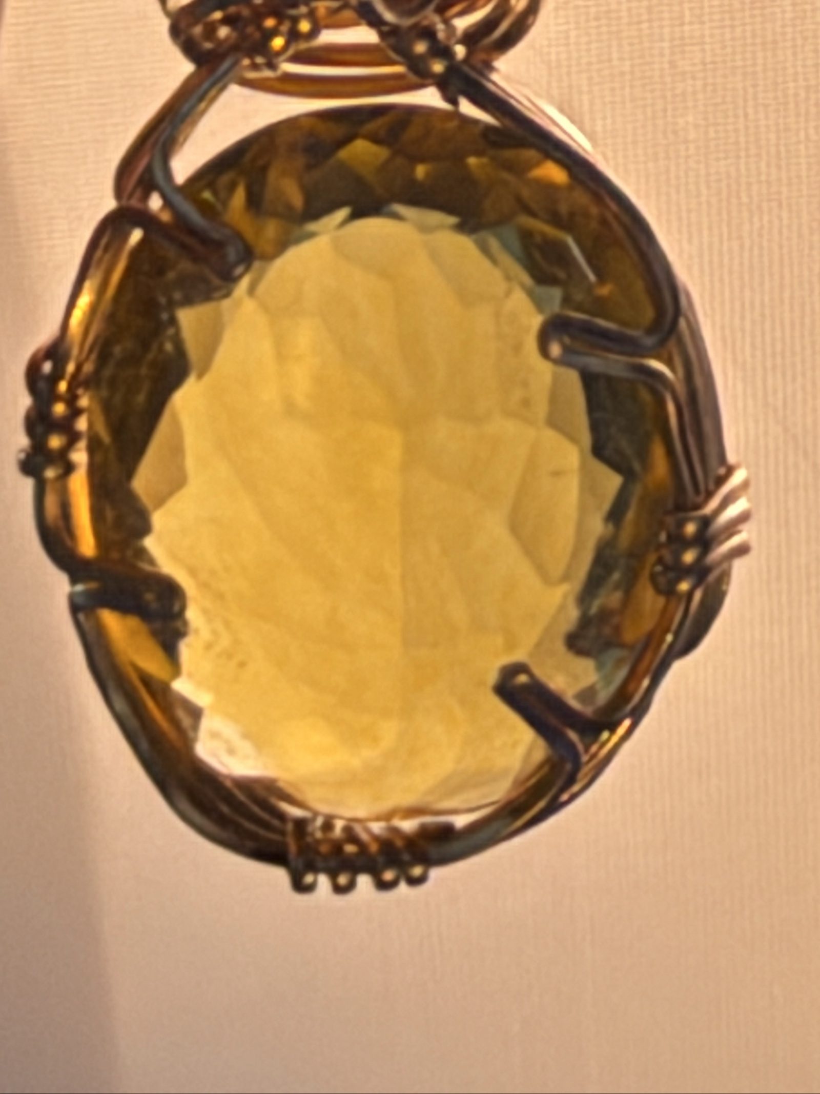 Handmade Yellow Crystal Wire Wrapped Pendant Necklace
