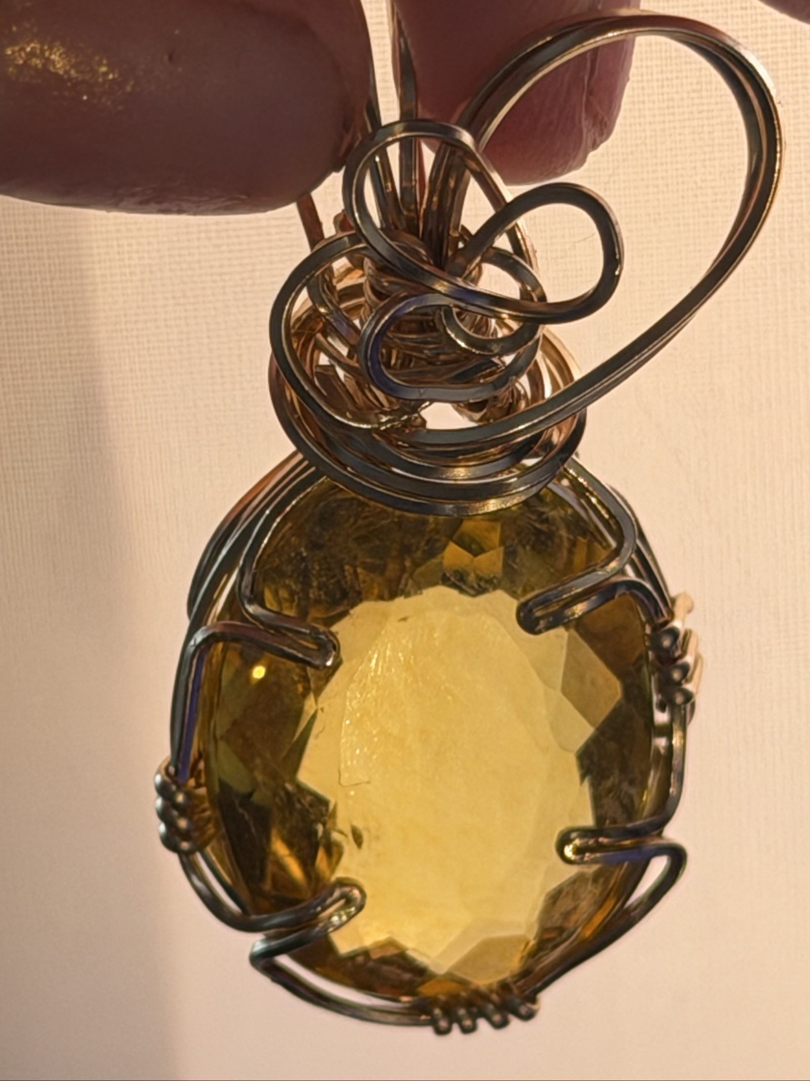 Handmade Yellow Crystal Wire Wrapped Pendant Necklace image 3