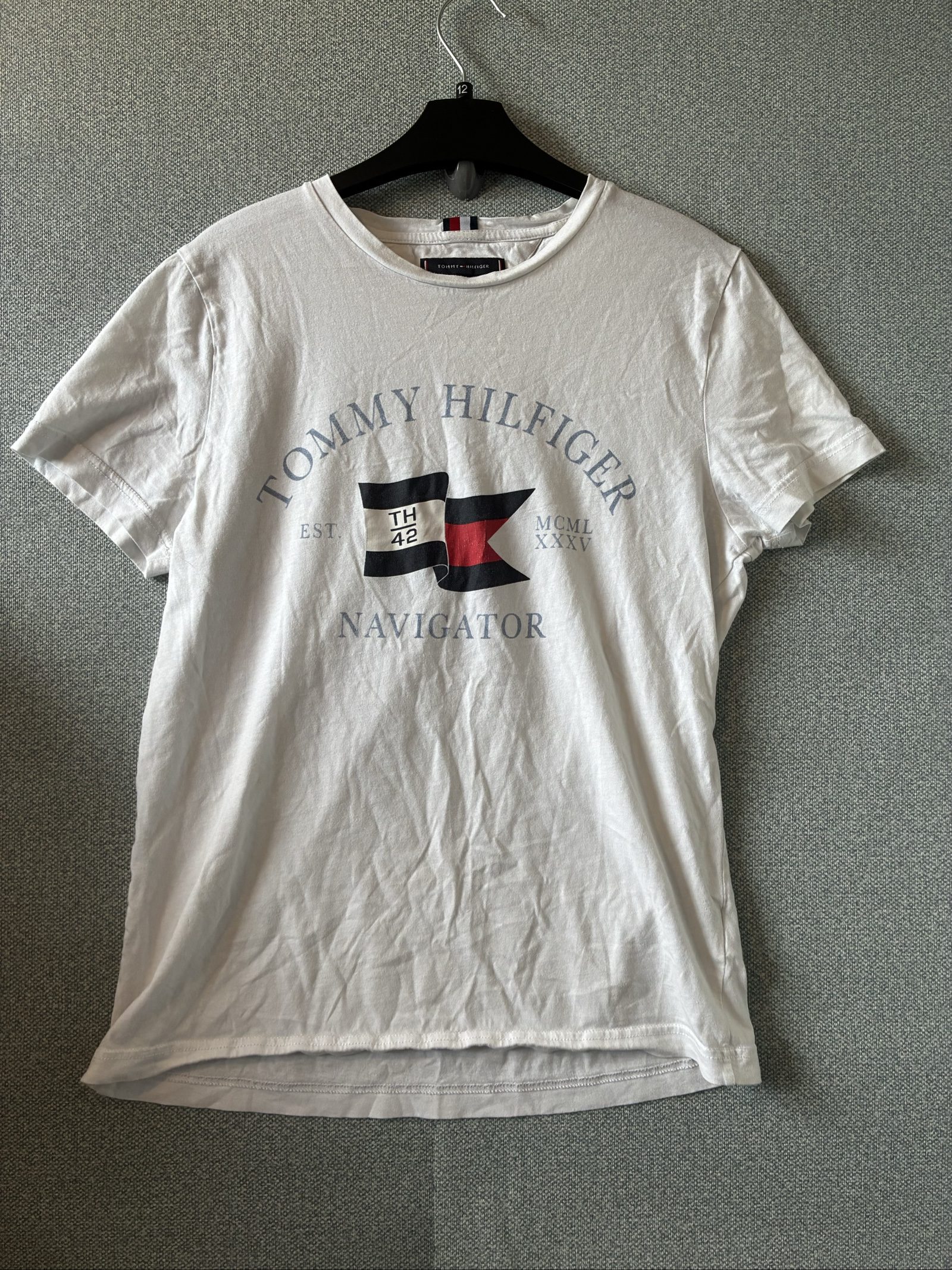 Tommy Hilfiger Men's White Organic Cotton Navigator Logo T-Shirt Medium