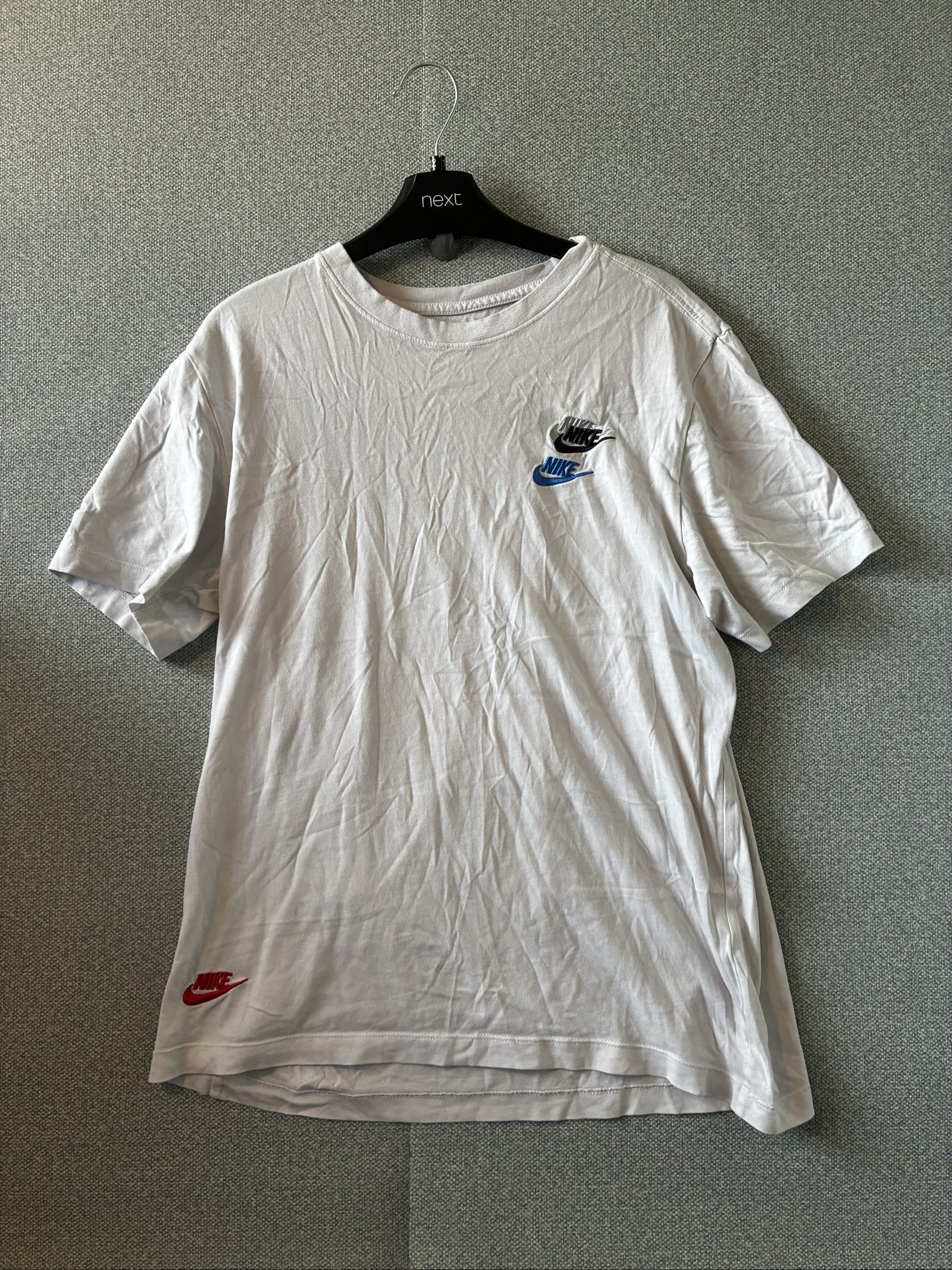 Nike White Multi Logo Embroidered Cotton T-Shirt Medium
