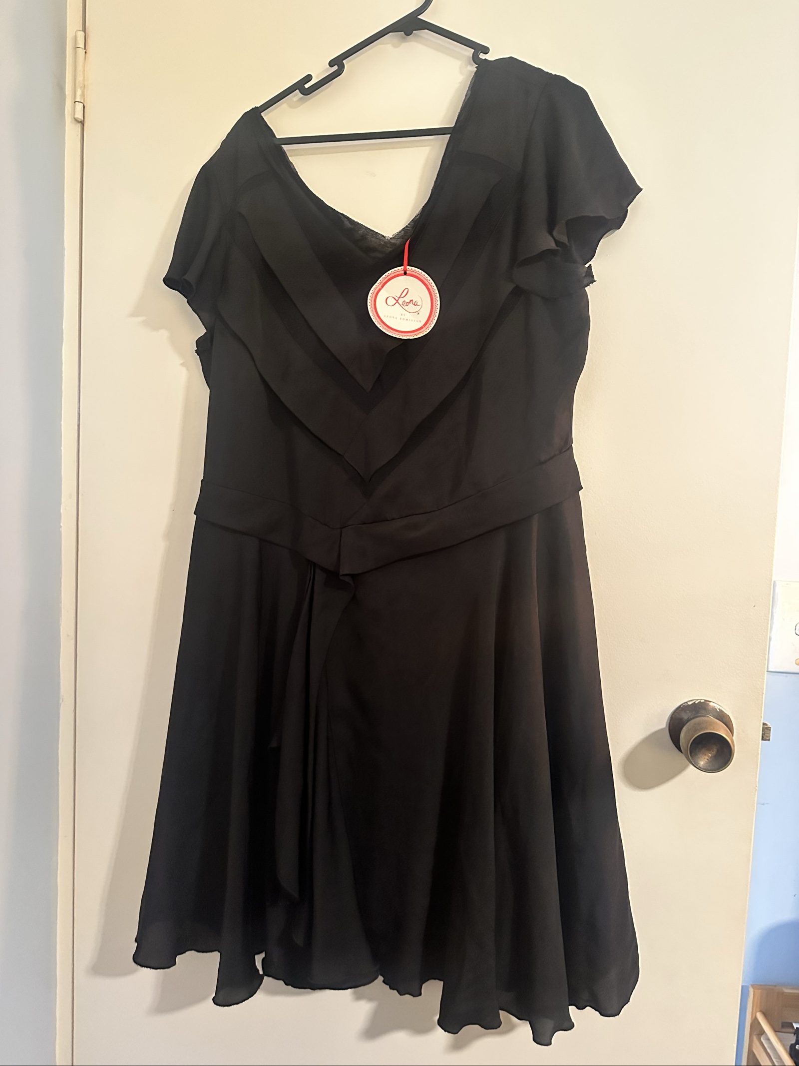 Leona Black Women's V-Neck Chiffon Dress XL