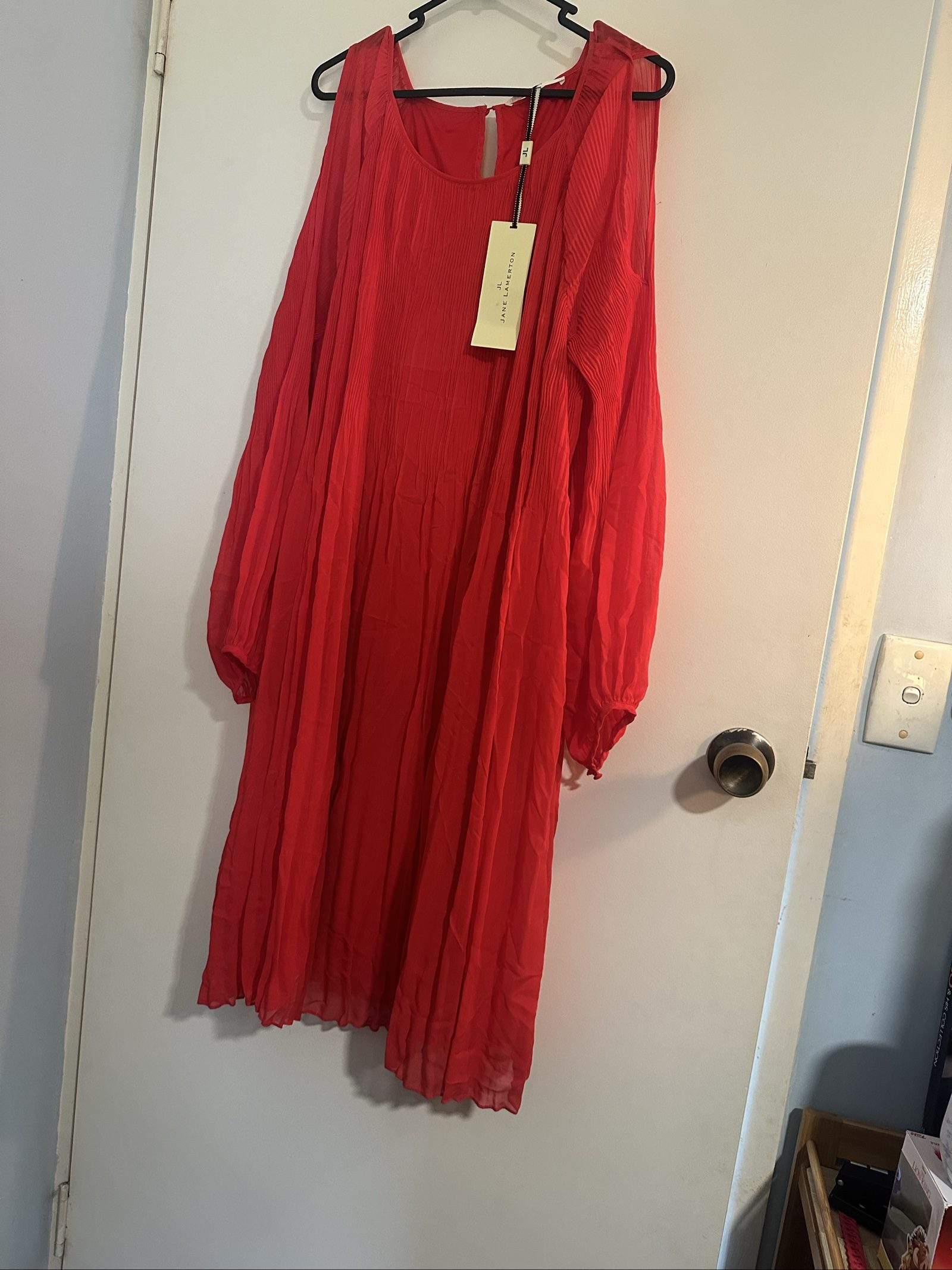 Jane Lamerton Red Pleated Cold Shoulder Dress Size 16