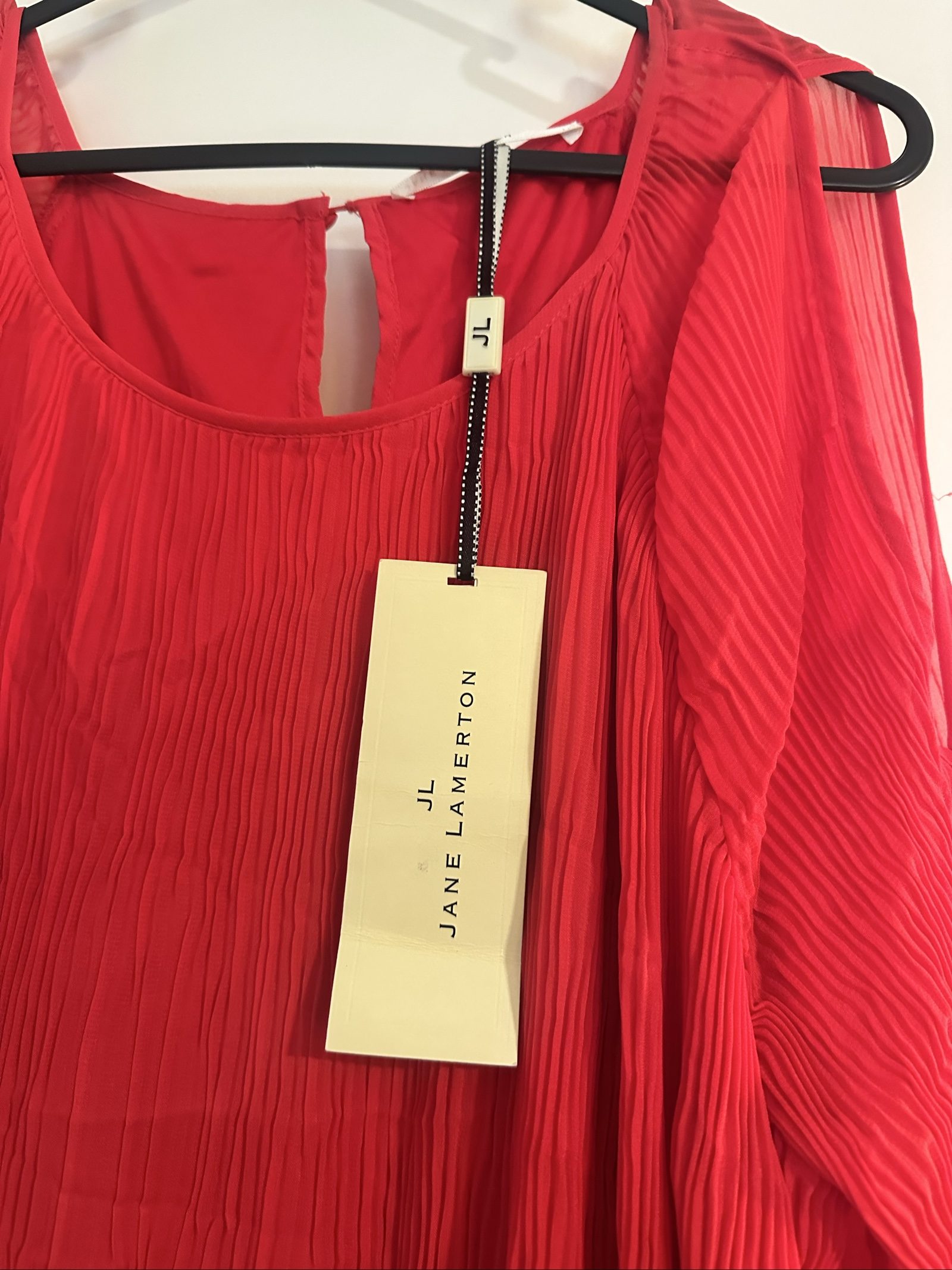 Jane Lamerton Red Pleated Cold Shoulder Dress Size 16 image 2