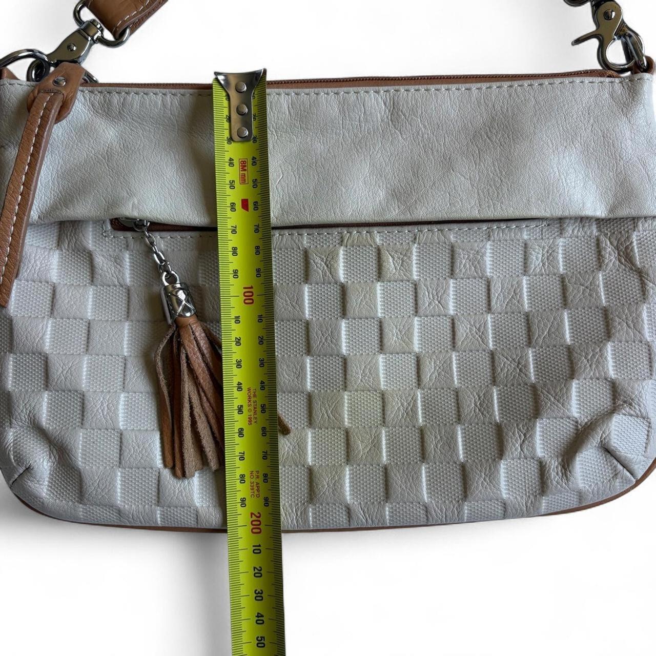 Grey woven leather shoulder bag with tan trim and tassel image 7