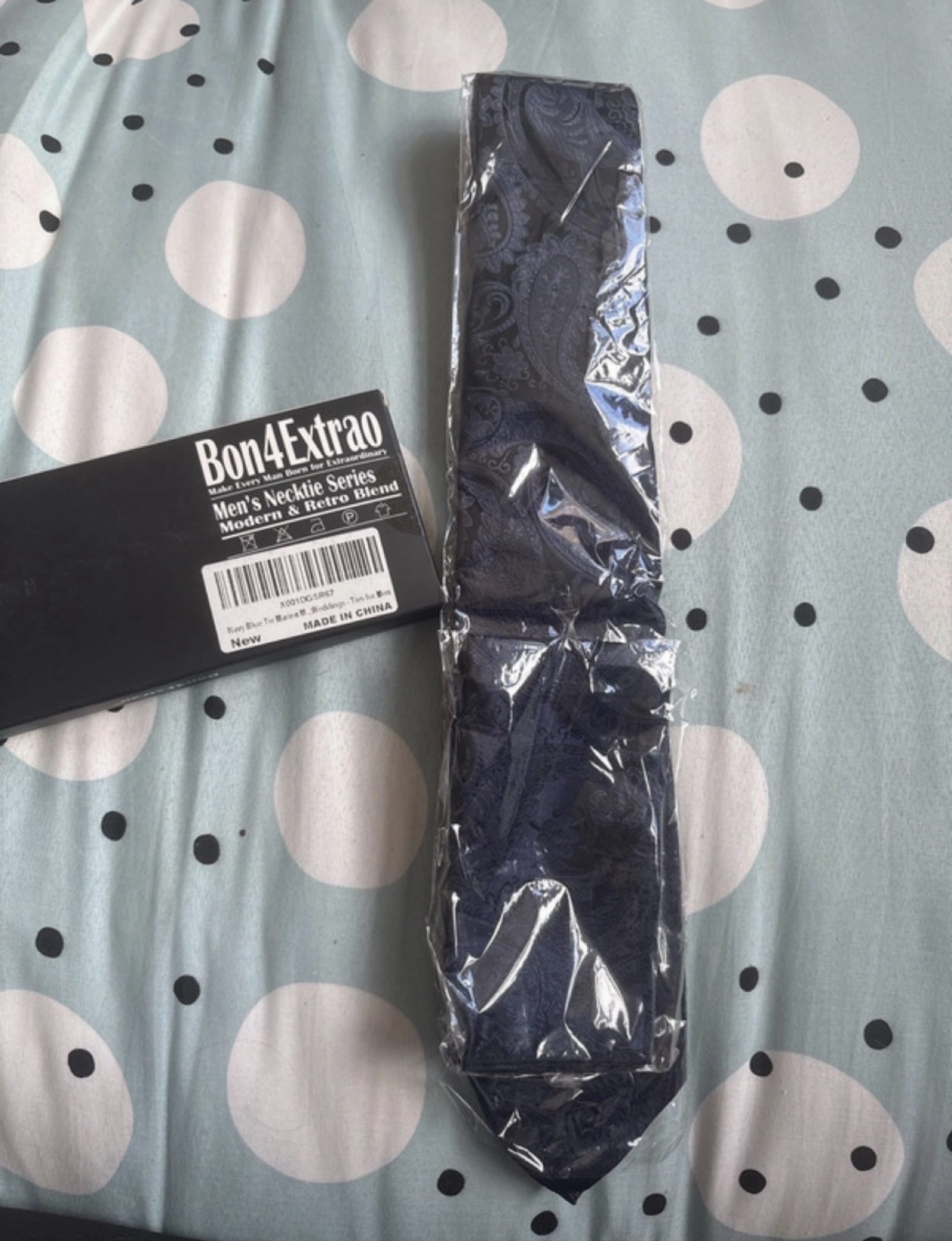 Bon4Extrao Men's Navy Paisley Neck Tie Modern & Retro Blend image 2