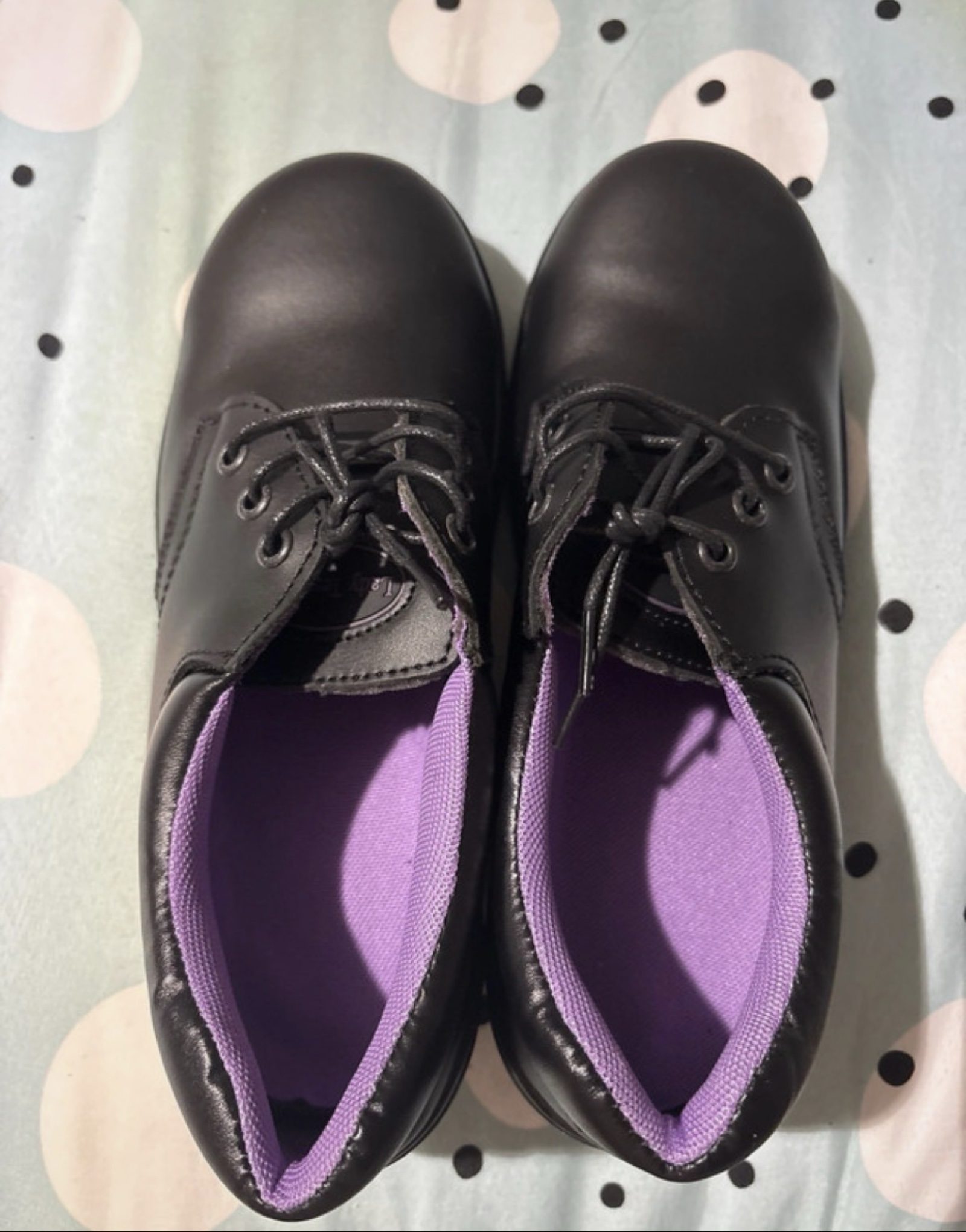 Black Lace-Up Work Shoes Purple Lining UK 5