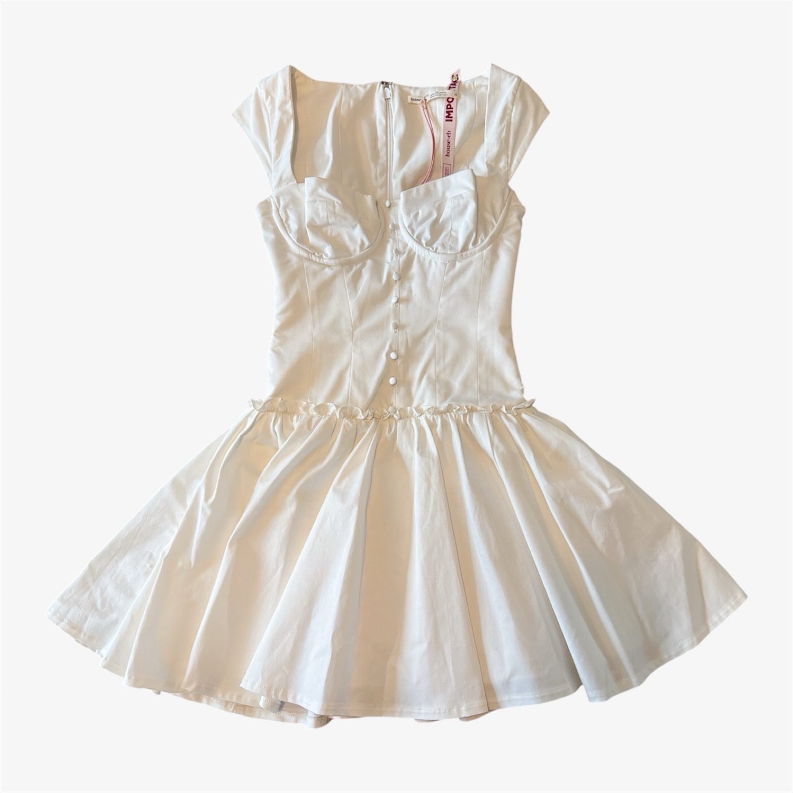 House of CB Kaia Cotton Mini Dress XS / AU 6 / US 2 White Coquette NWT