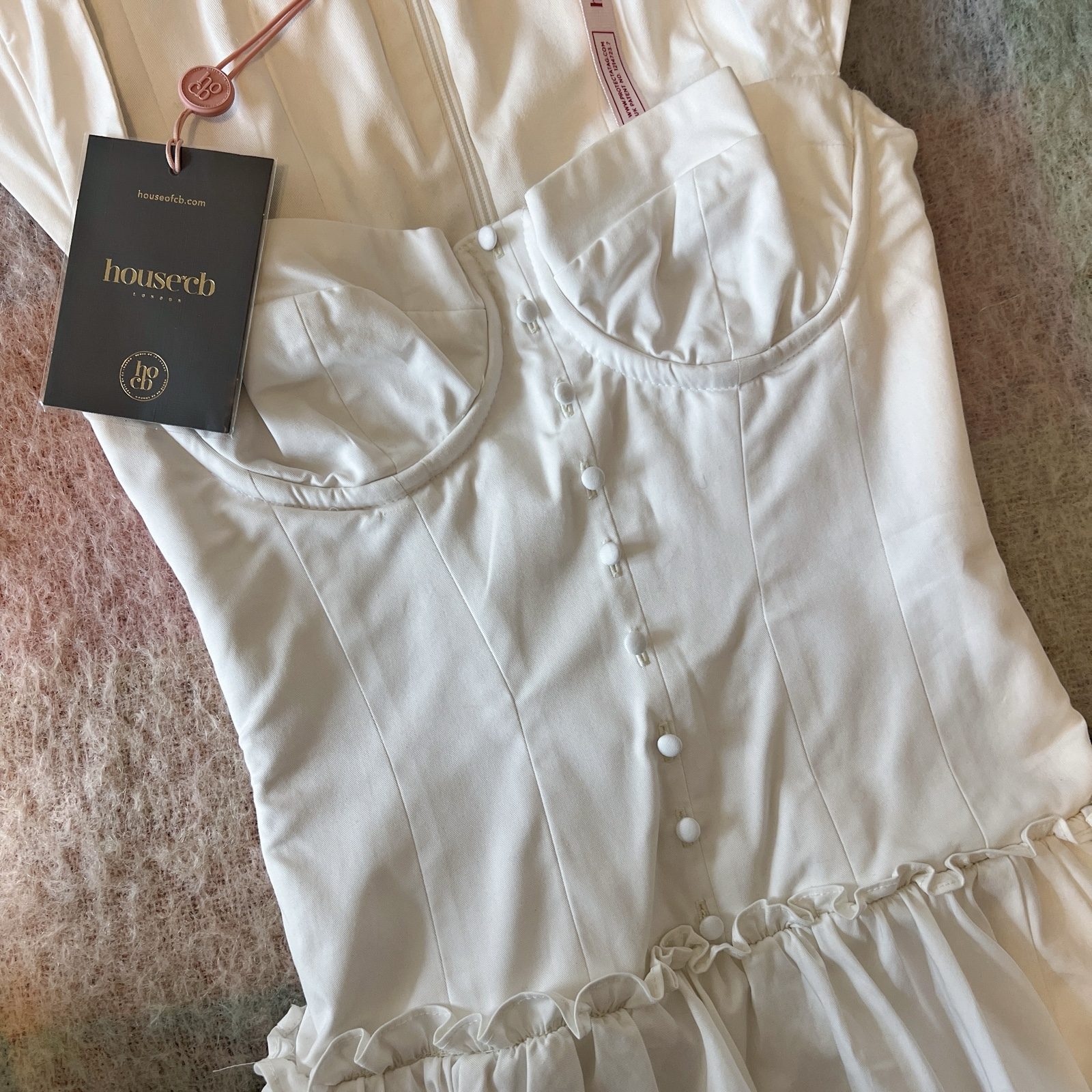 House of CB Kaia Cotton Mini Dress XS / AU 6 / US 2 White Coquette NWT image 3