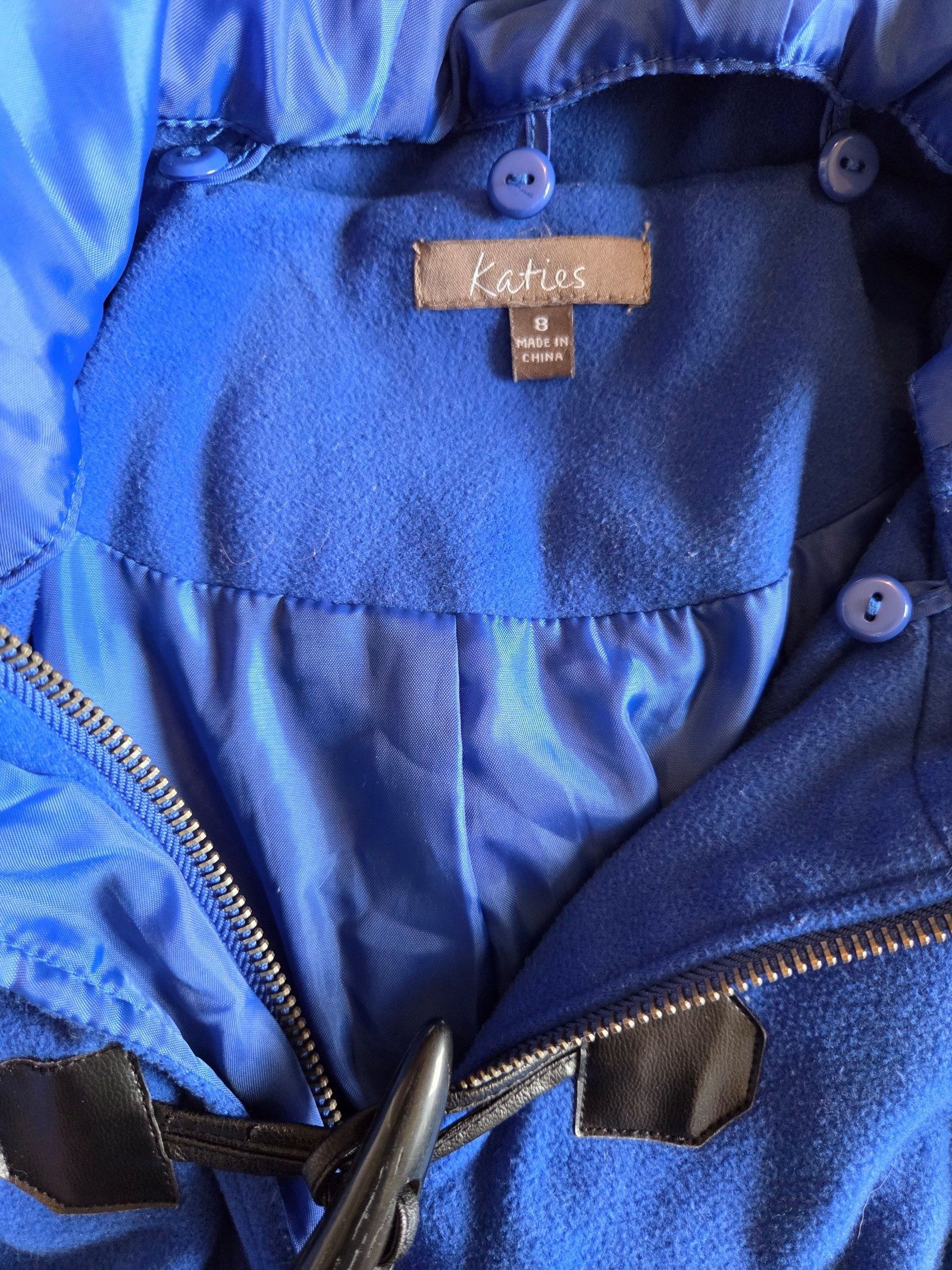 Katies Womens Blue Hooded Toggle Coat Size 8 image 3