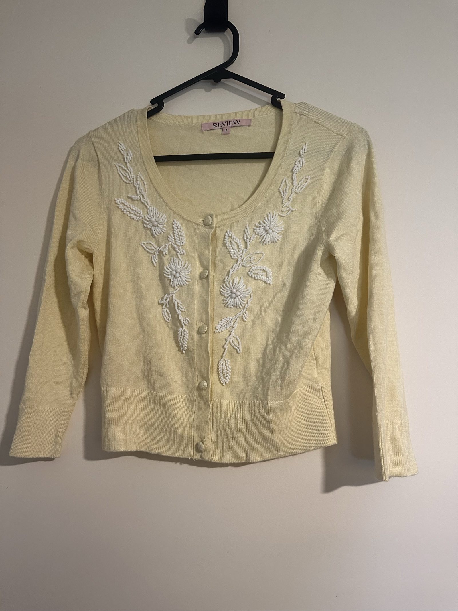 Review Cream Floral Beaded Knit Cardigan Size 6