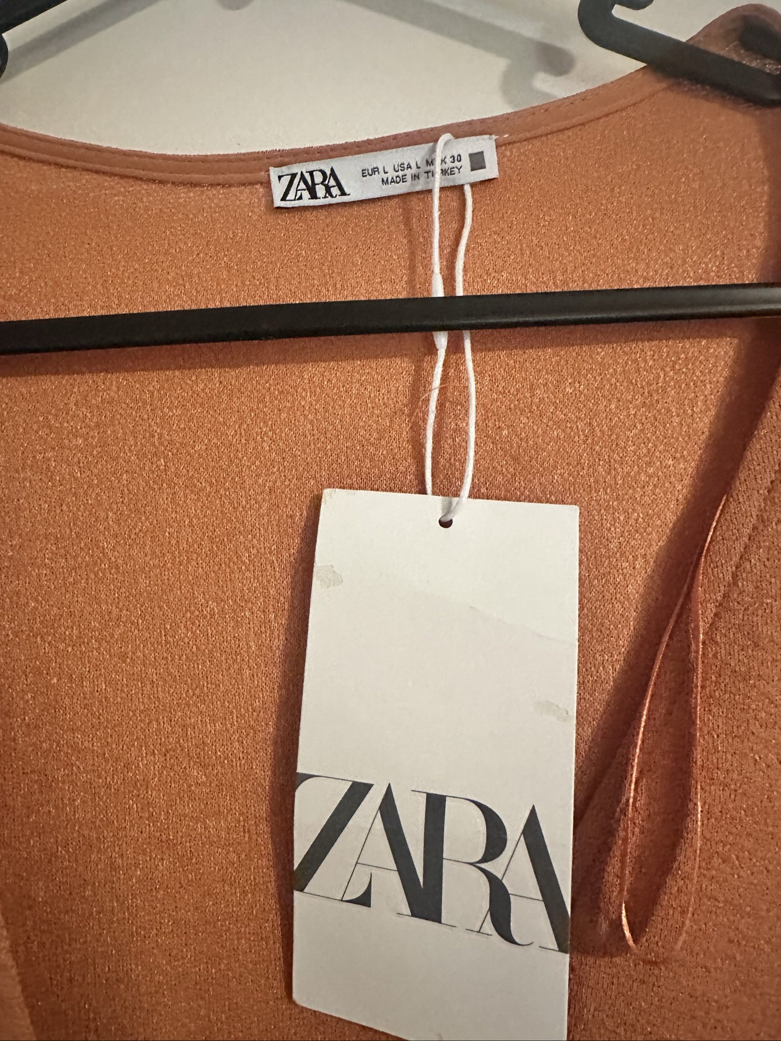 Zara Women's Rust Orange V-Neck Midi Dress Large Cotton Blend image 2