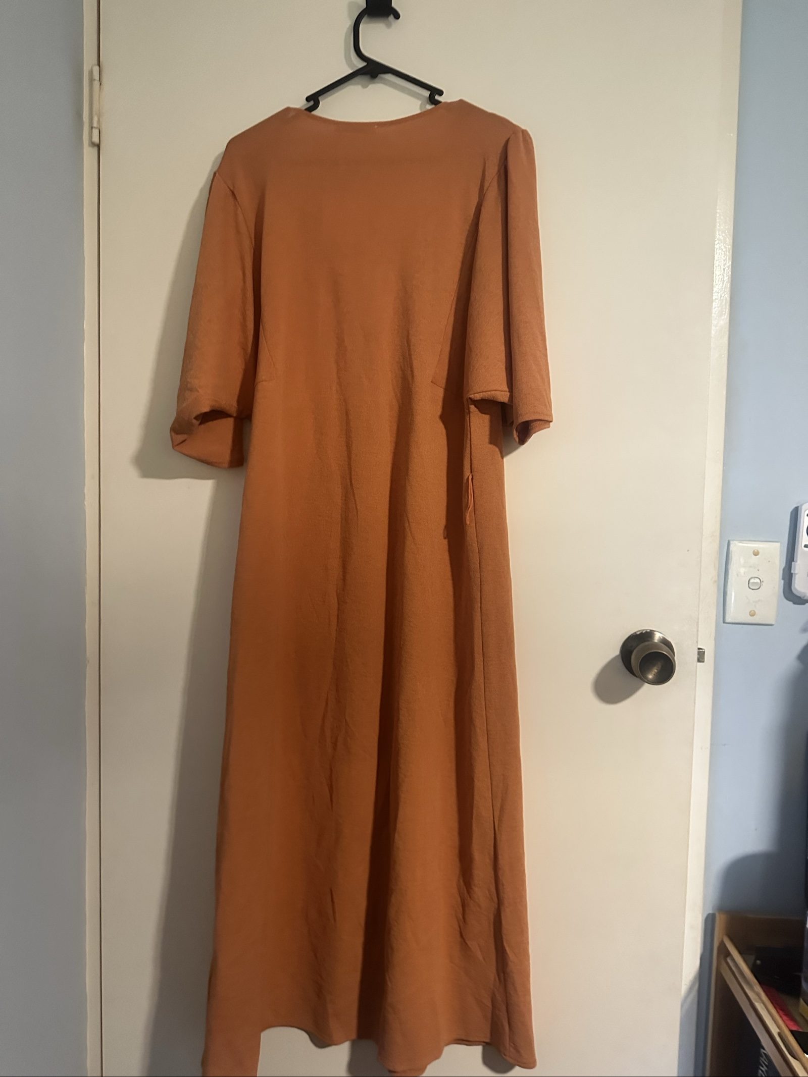 Zara Women's Rust Orange V-Neck Midi Dress Large Cotton Blend image 5