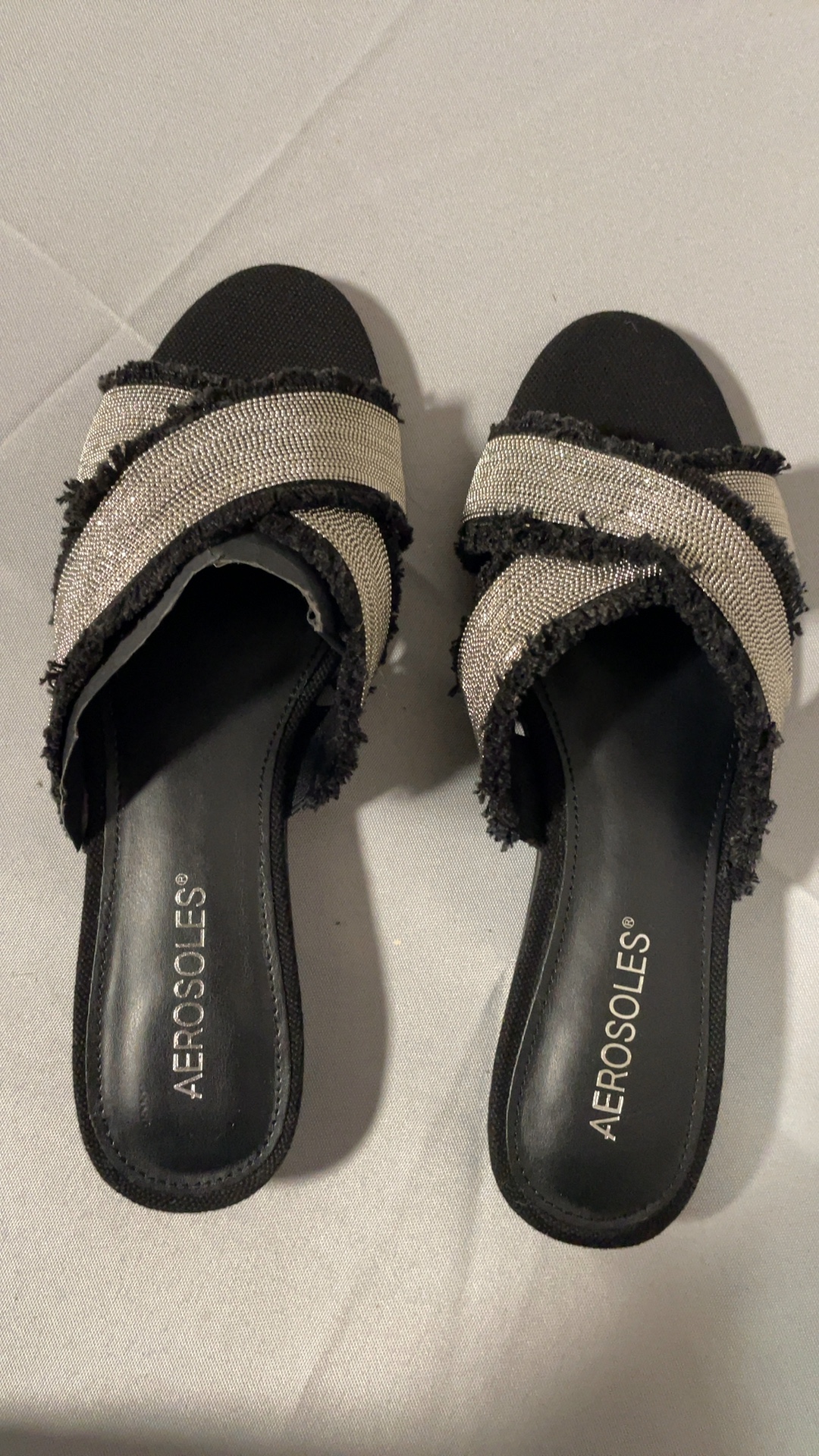Aerosoles Black & Silver Fabric Upper Slide Sandals US 8M