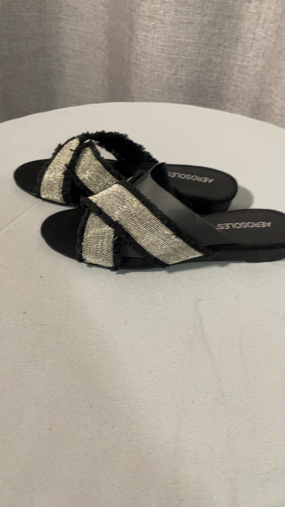 Aerosoles Black & Silver Fabric Upper Slide Sandals US 8M image 2