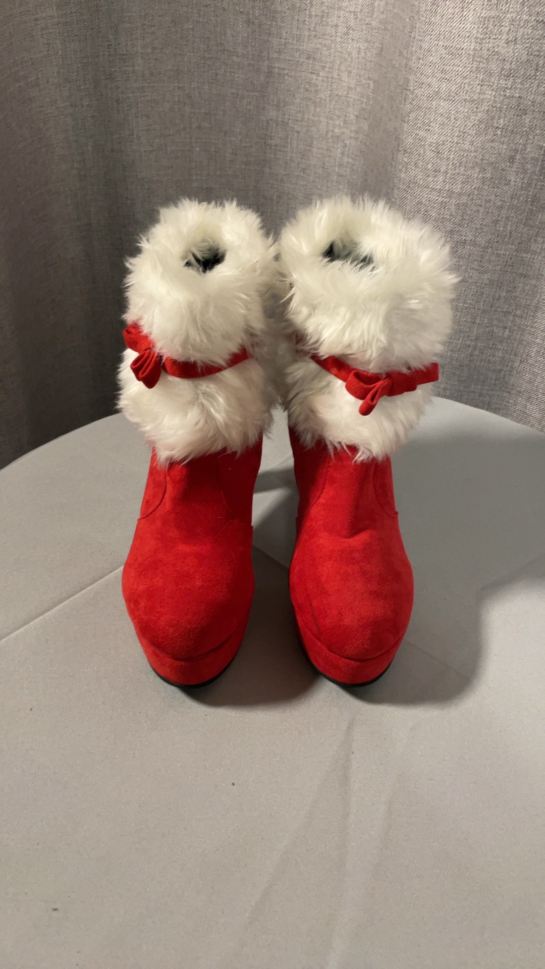 Red Faux Fur Trim High Heel Ankle Boots Size 41