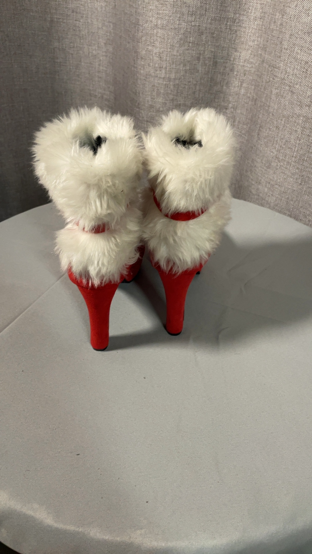 Red Faux Fur Trim High Heel Ankle Boots Size 41 image 3