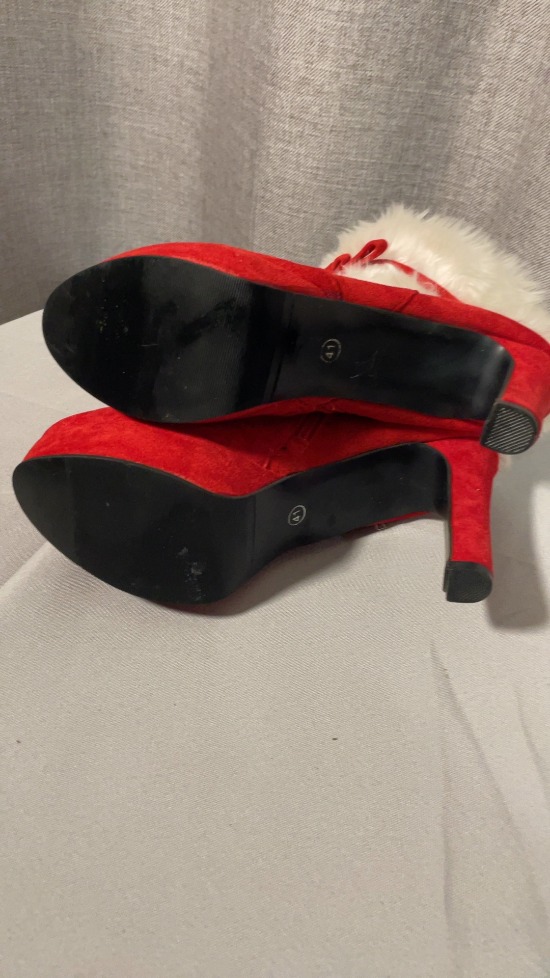 Red Faux Fur Trim High Heel Ankle Boots Size 41 image 5