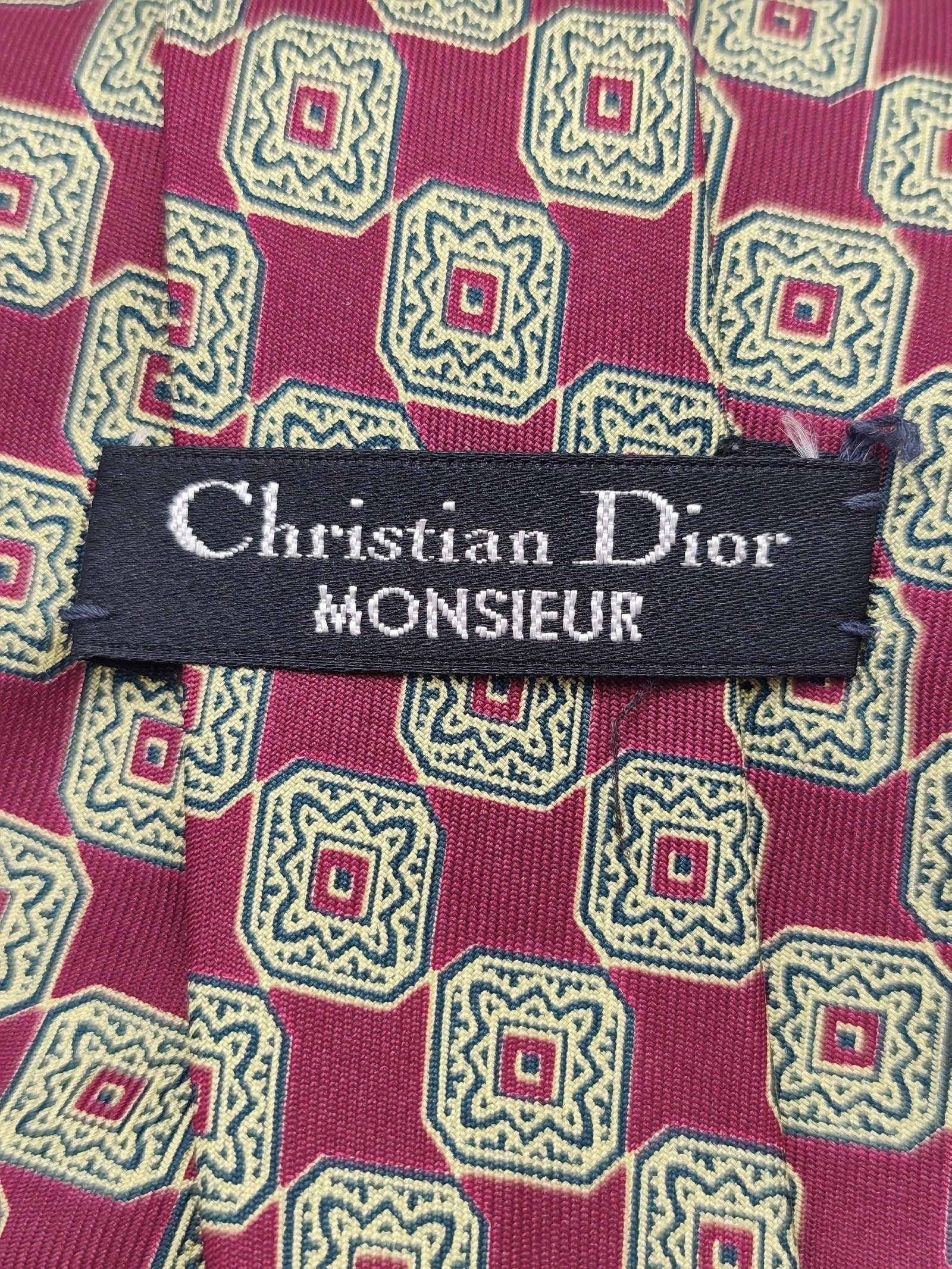 Christian Dior Monsieur Burgundy & Olive Geometric Silk Tie image 2