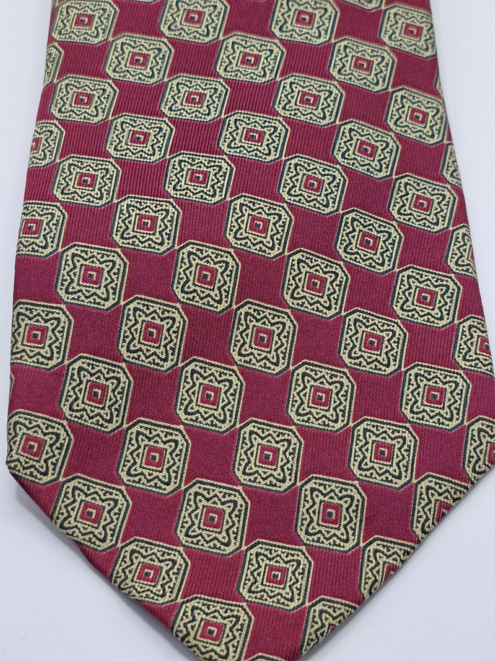 Christian Dior Monsieur Burgundy & Olive Geometric Silk Tie image 6