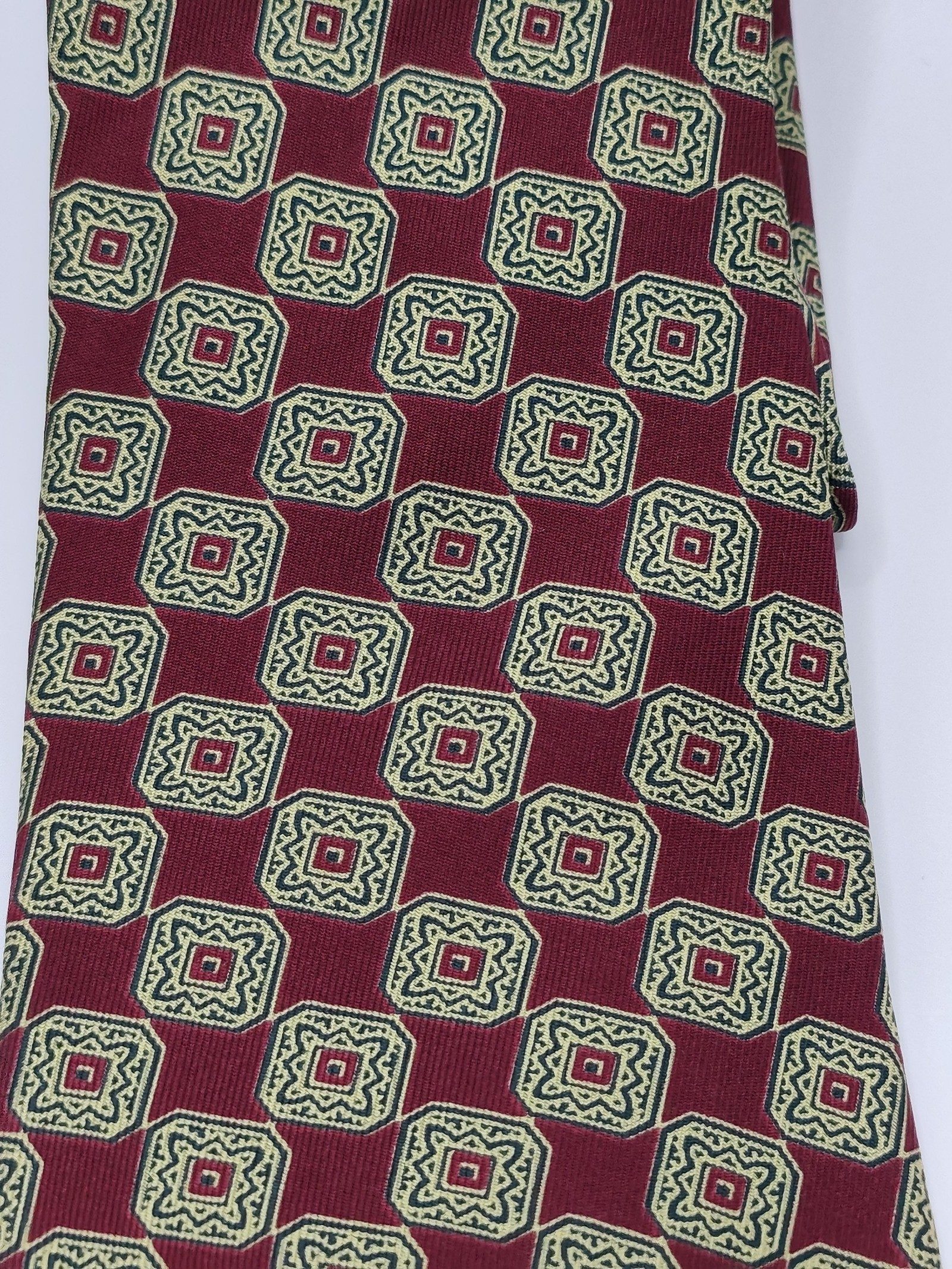 Christian Dior Monsieur Burgundy & Olive Geometric Silk Tie image 7