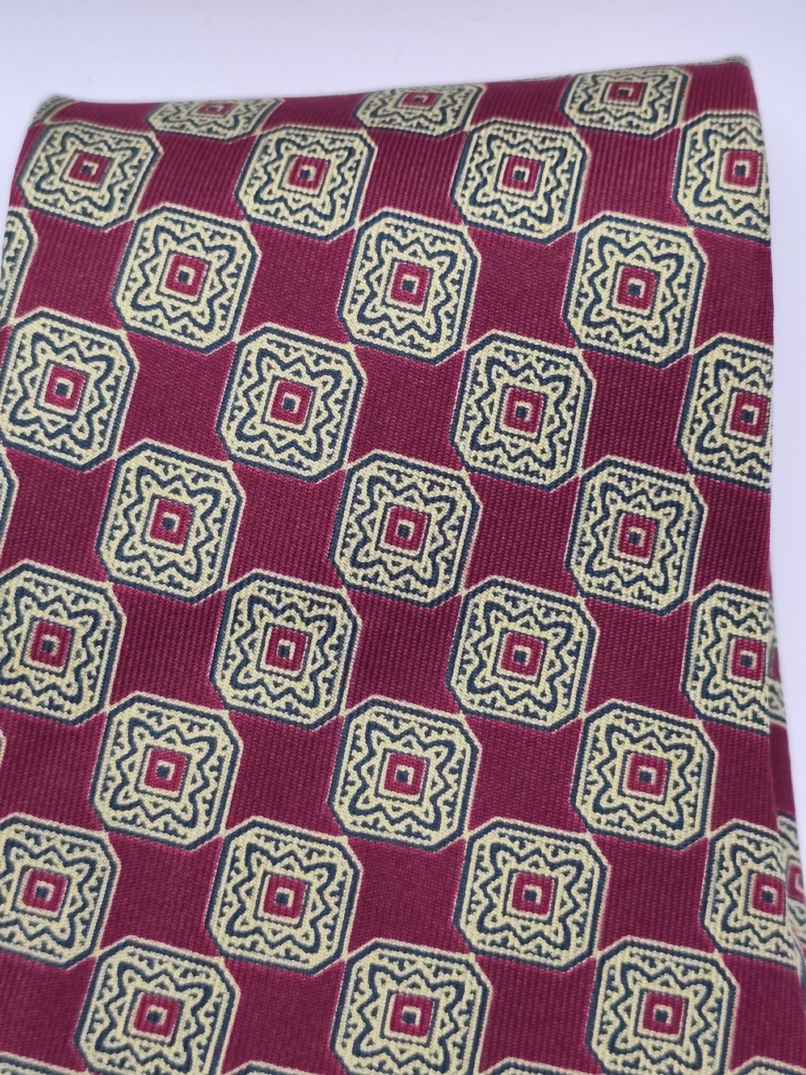 Christian Dior Monsieur Burgundy & Olive Geometric Silk Tie image 8