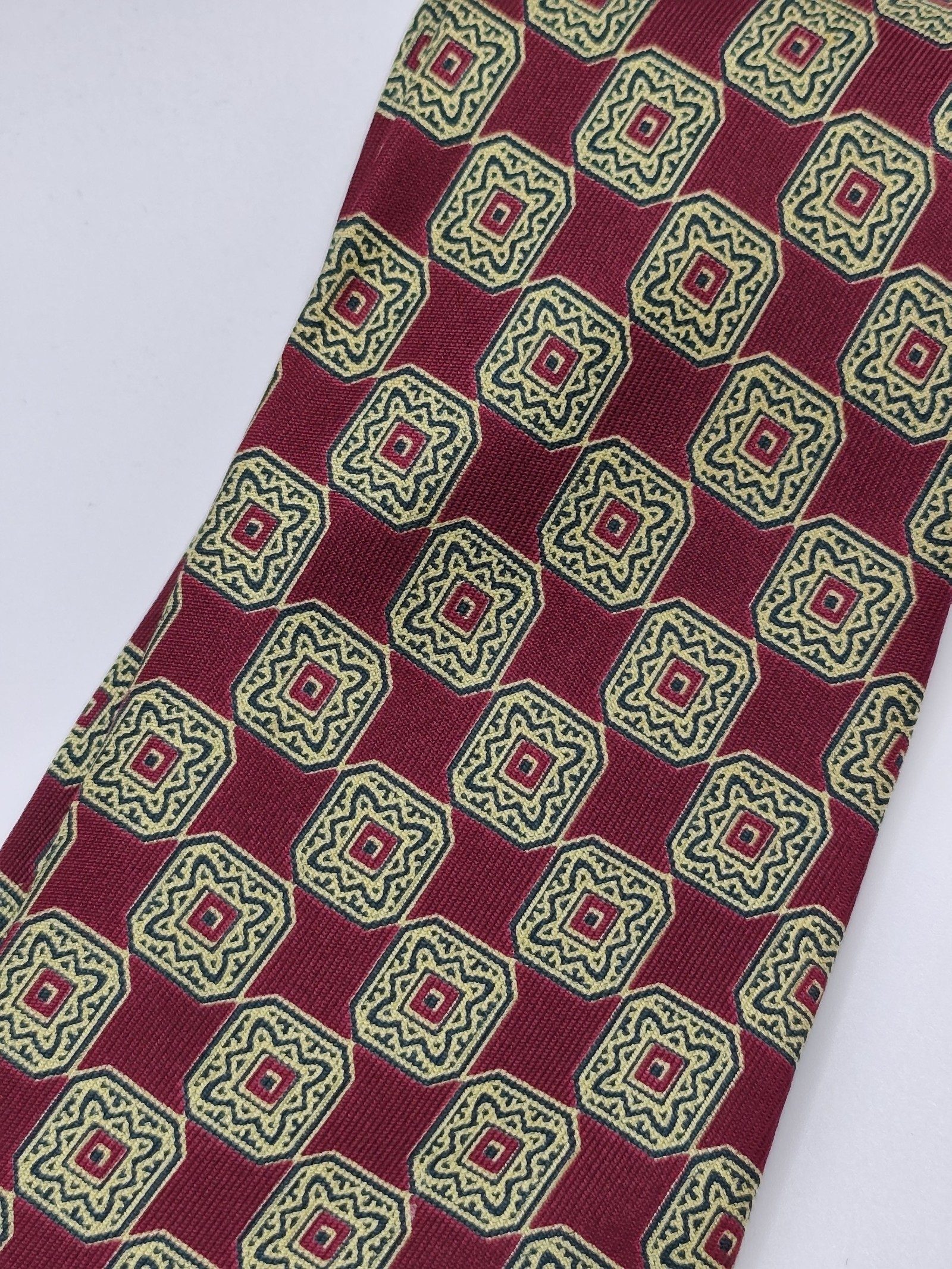 Christian Dior Monsieur Burgundy & Olive Geometric Silk Tie image 9