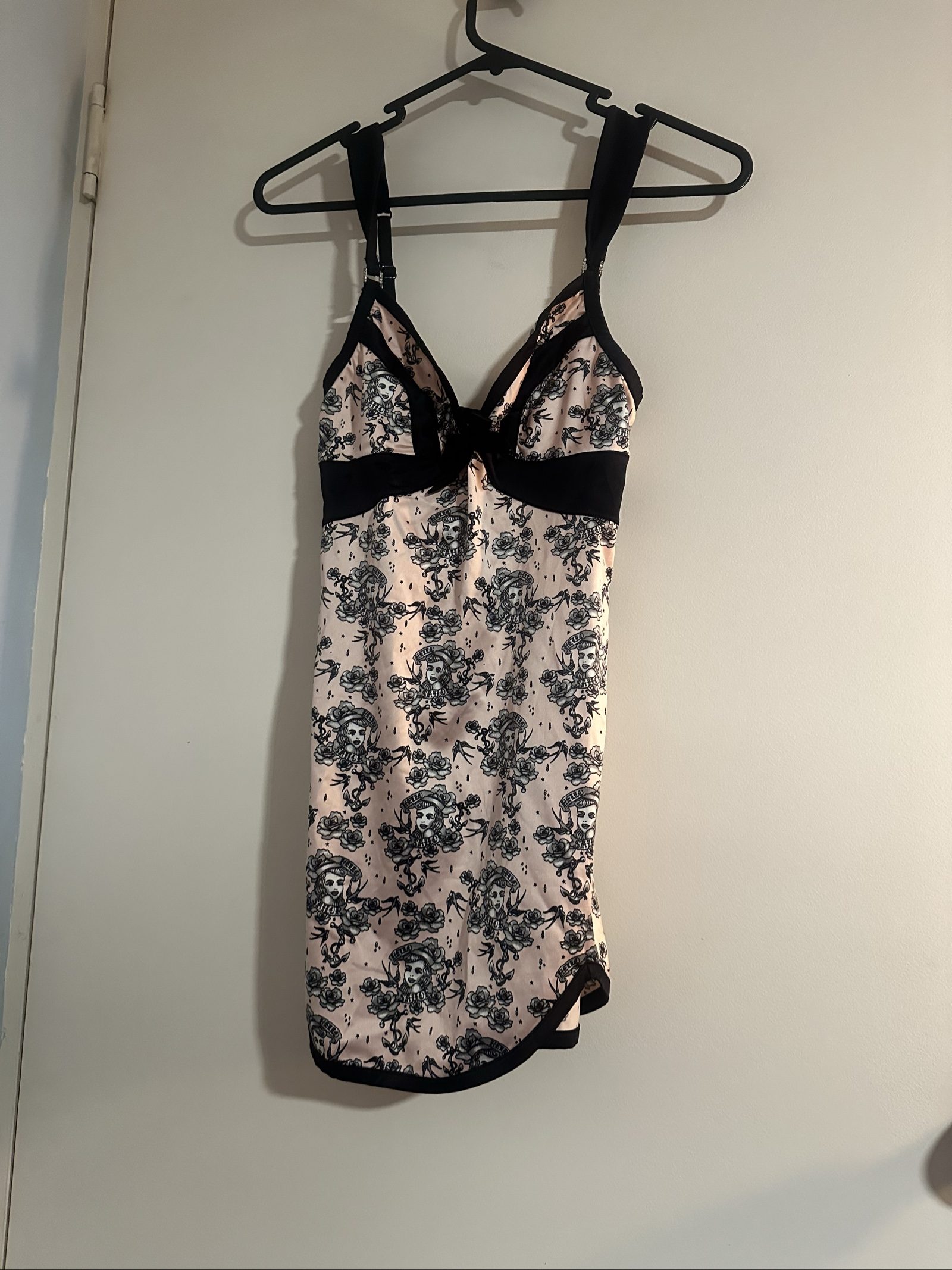 Stefany Fradette Pink & Black Tattoo Print Dress Size S